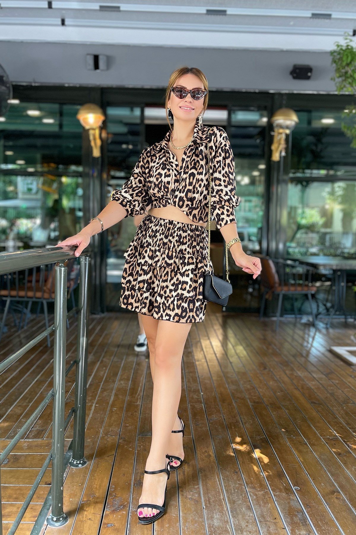 Leopar Desenli Etek Takım