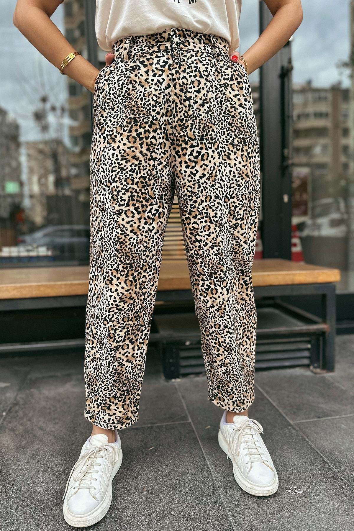 Leopar Desenli Slouchy Pantolon