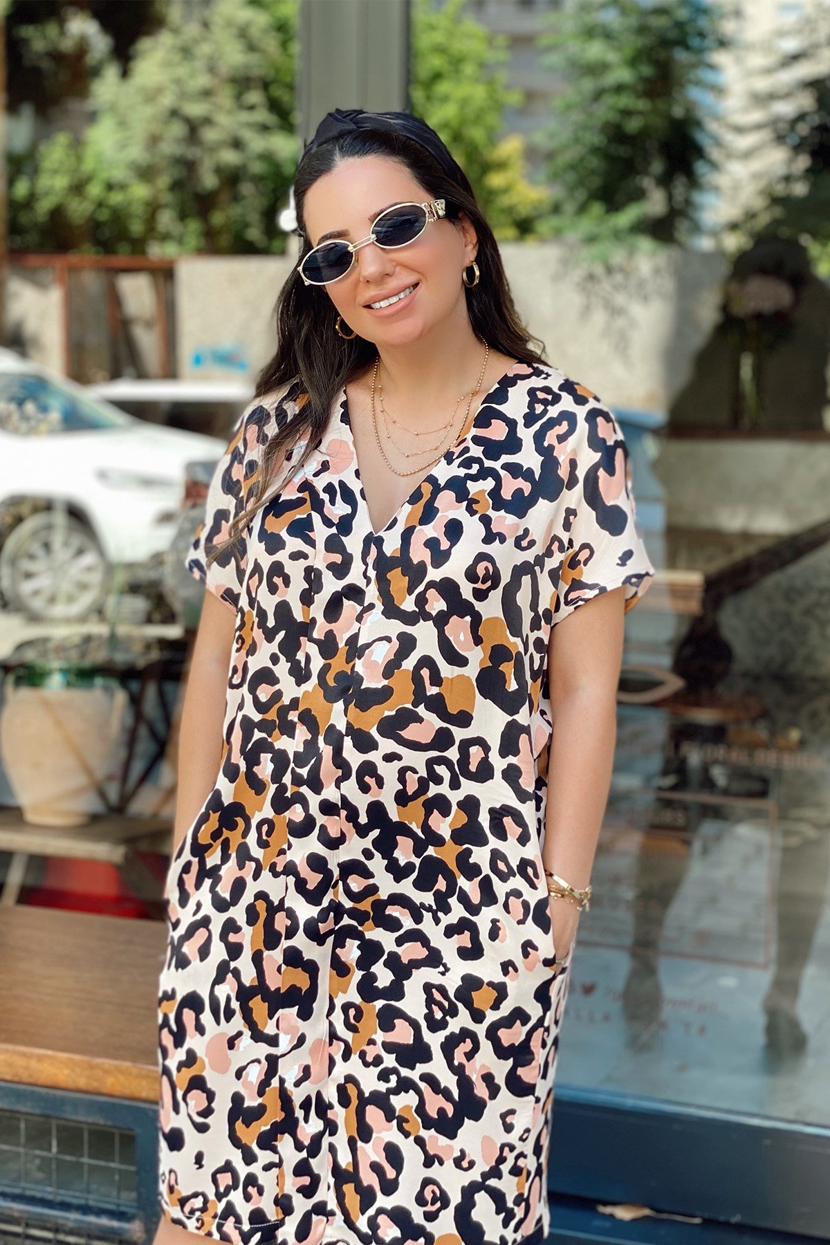 Leopar Desenli Tunik Elbise