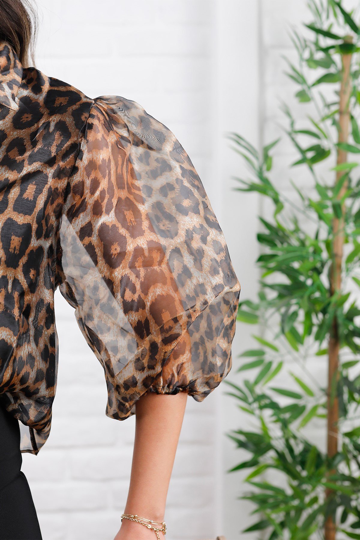 Leopar Transparan Tül Bluz