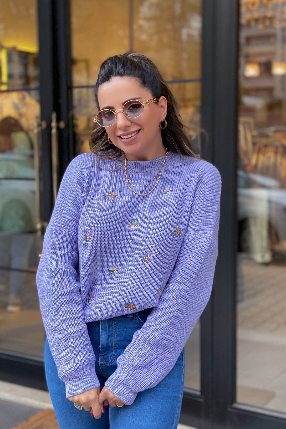 Lila Çiçekli Kazak