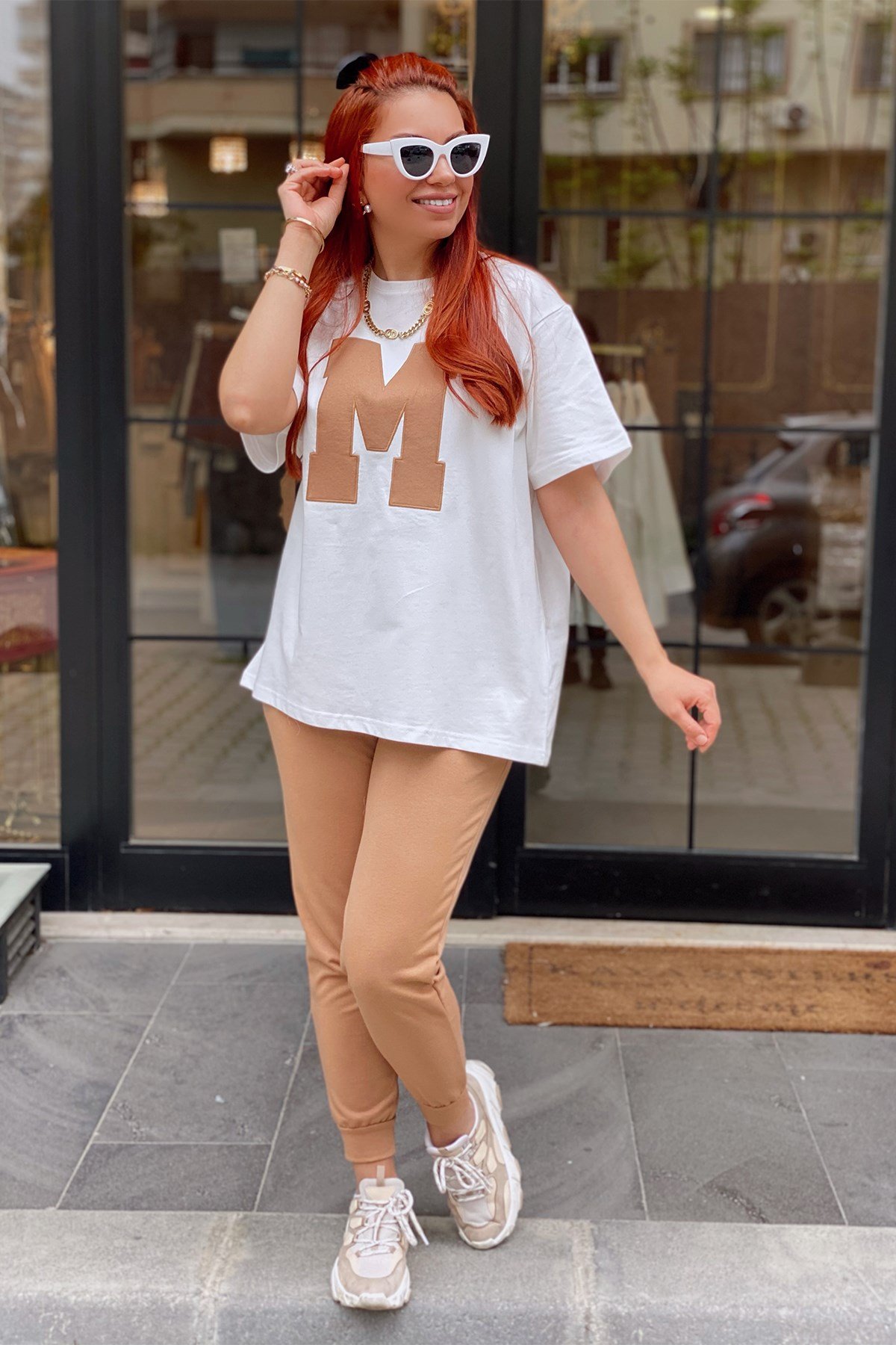 M Baskılı Camel Eşofman Takım