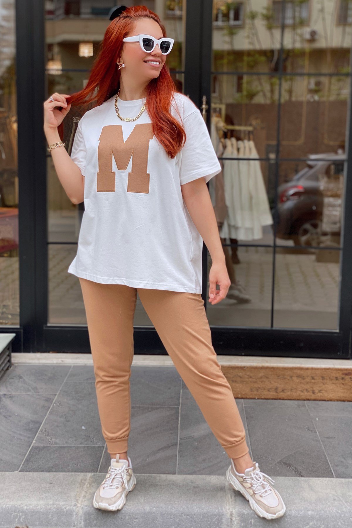 M Baskılı Camel Eşofman Takım