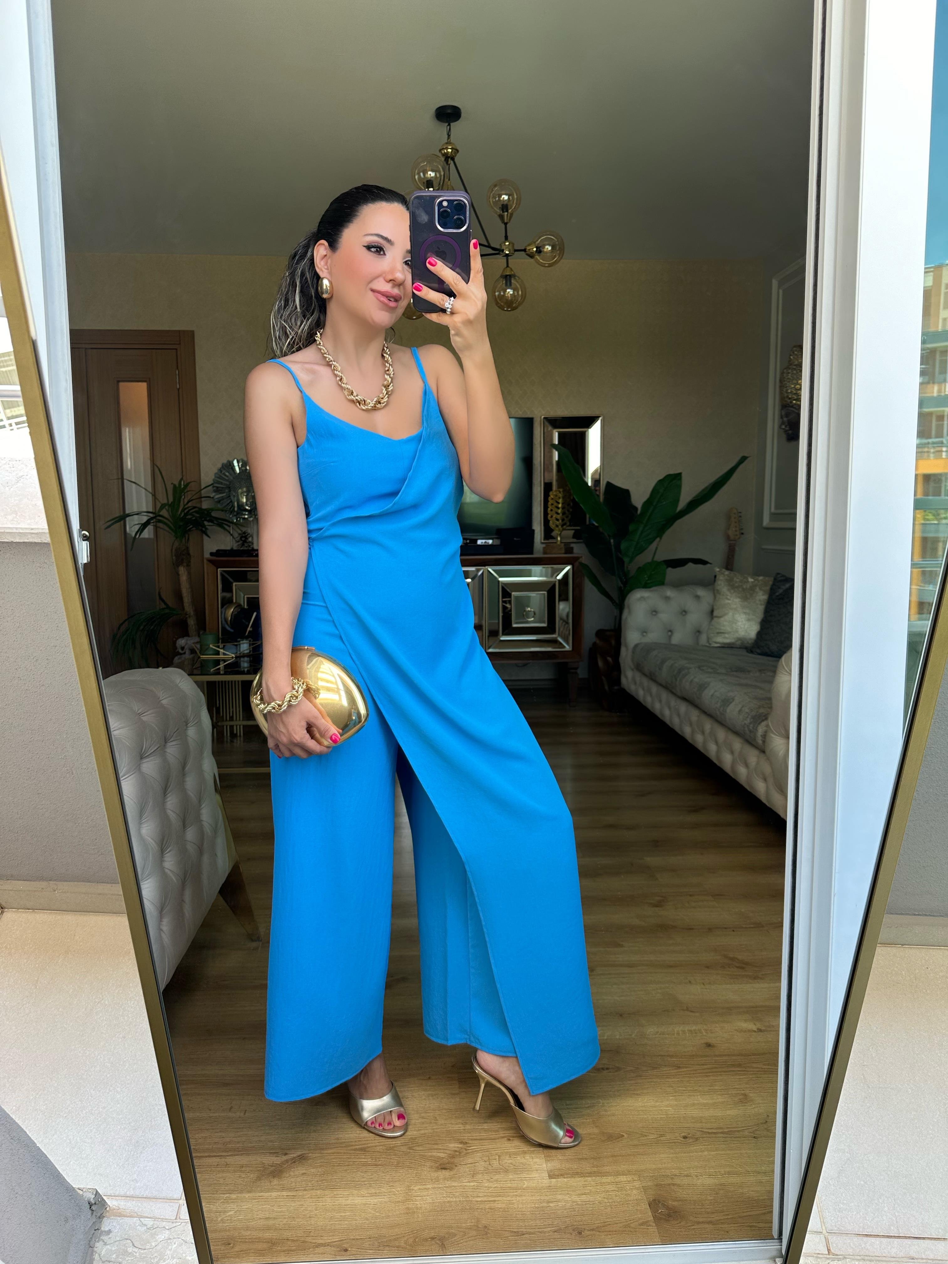 Mavi Askılı Tulum Elbise