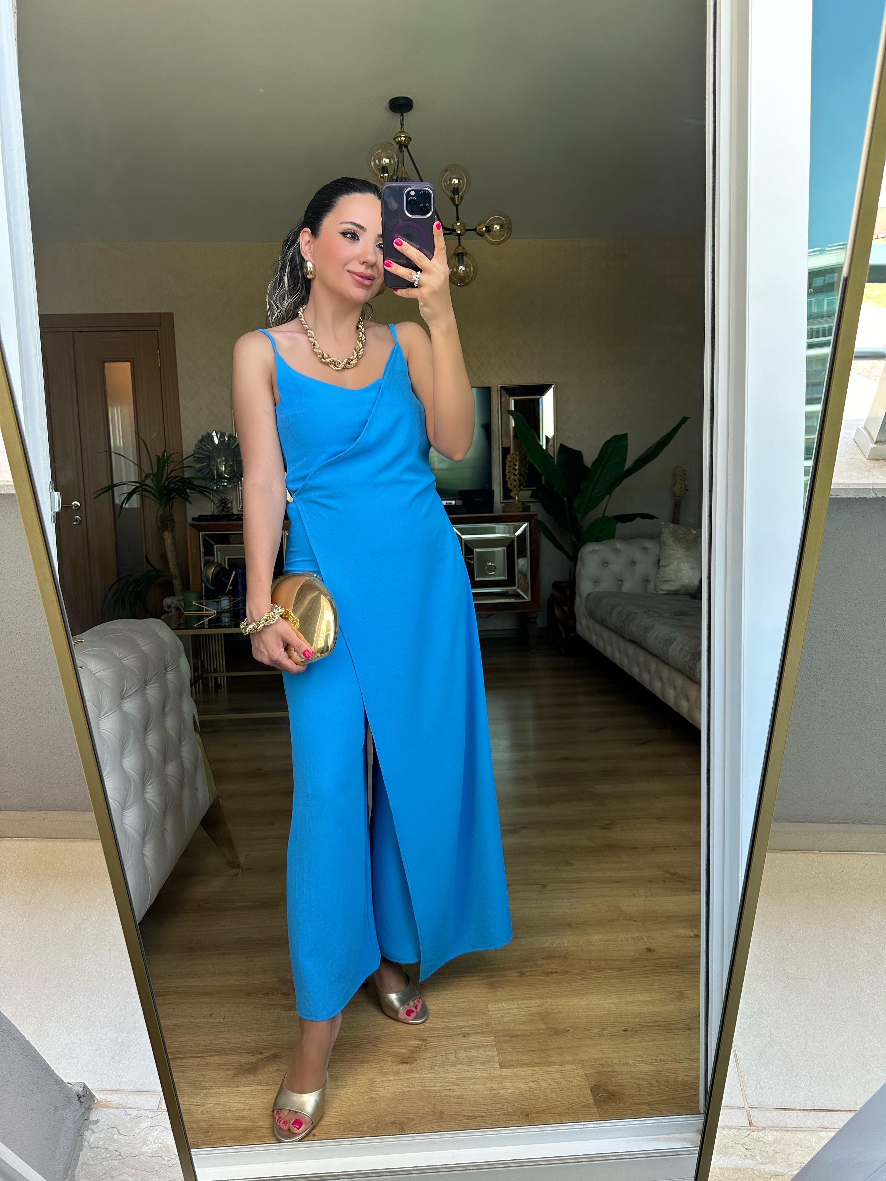 Mavi Askılı Tulum Elbise