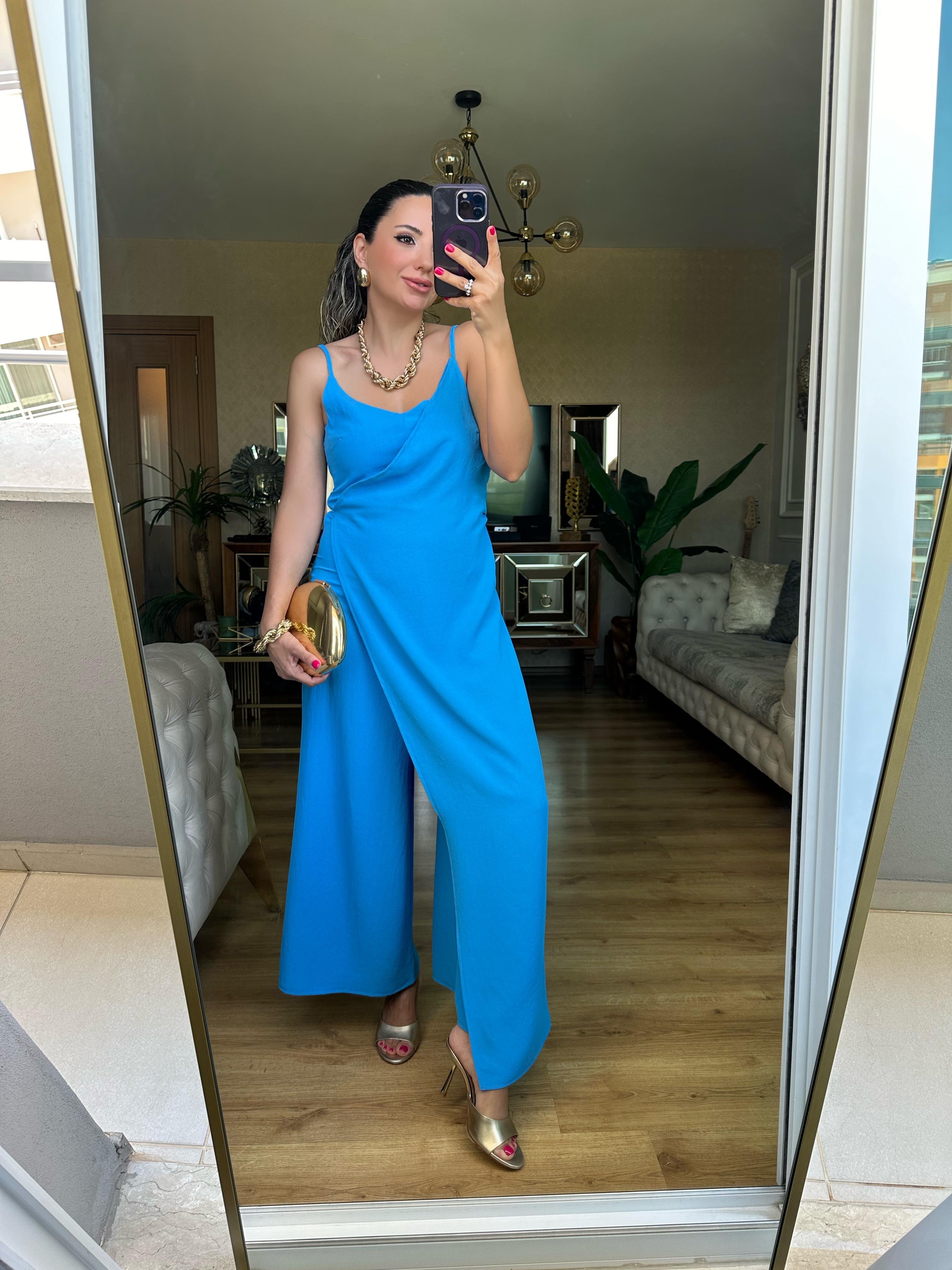 Mavi Askılı Tulum Elbise