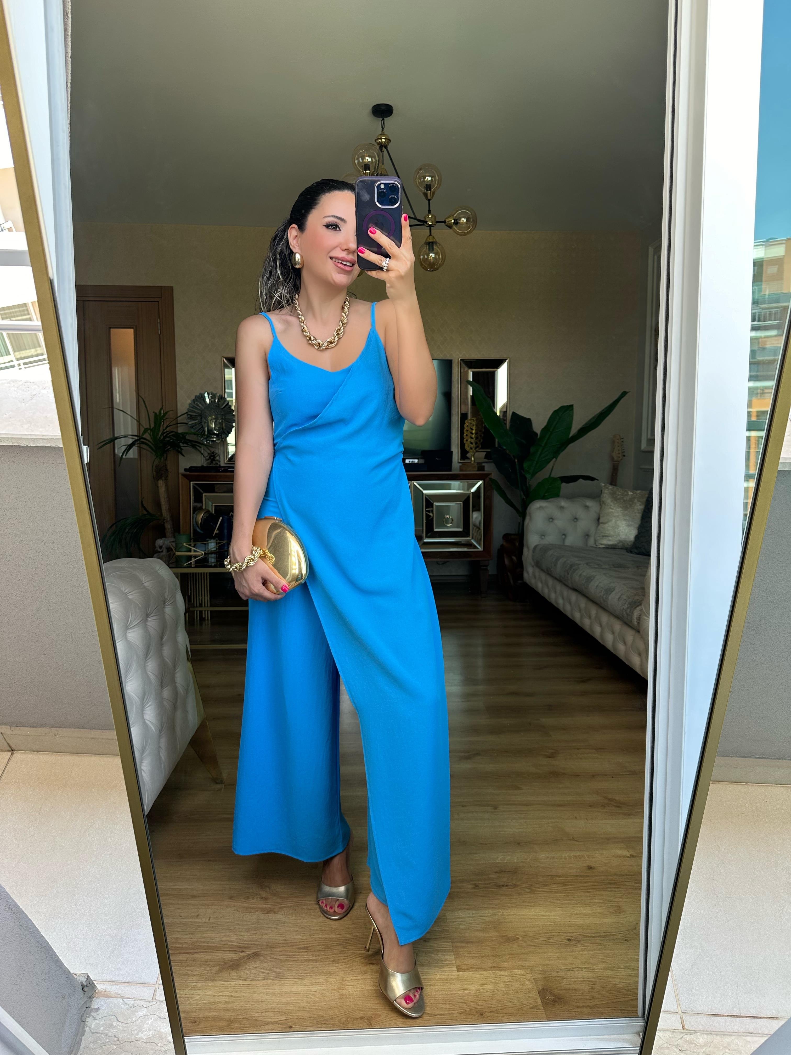 Mavi Askılı Tulum Elbise