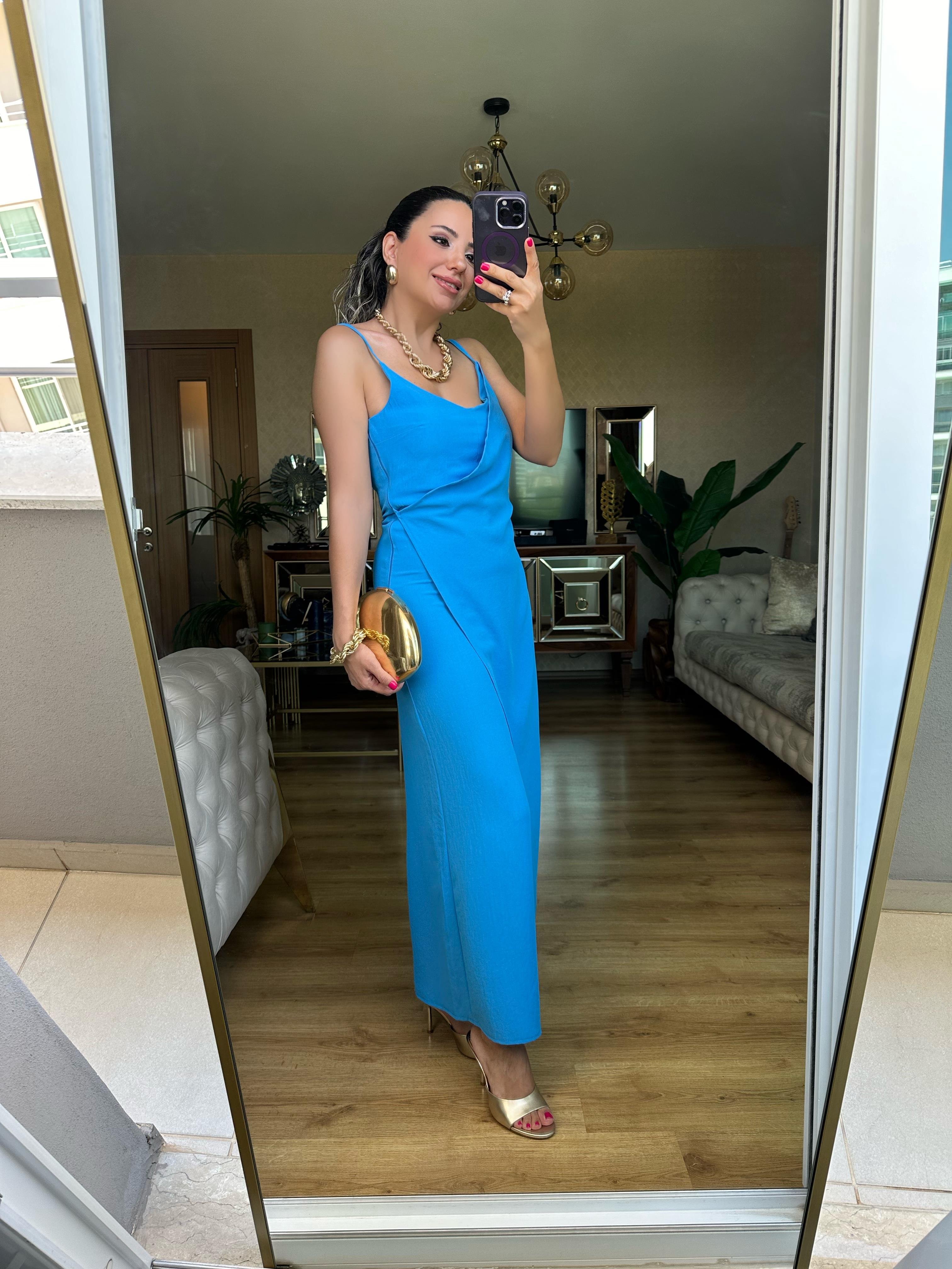 Mavi Askılı Tulum Elbise