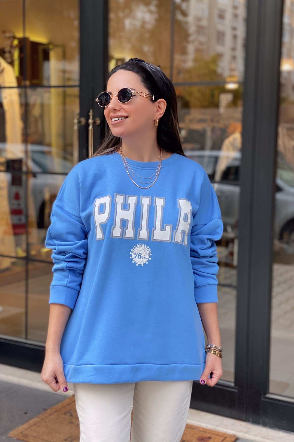 Mavi Baskılı Sweatshirt