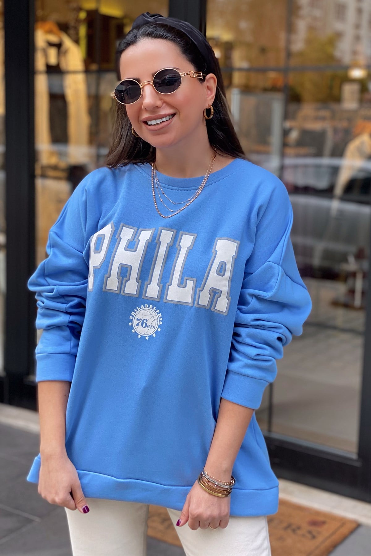 Mavi Baskılı Sweatshirt