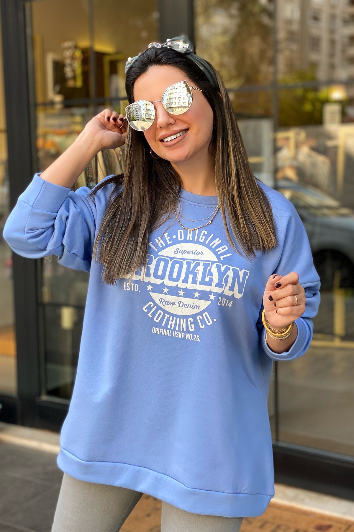 Mavi Brooklyn Baskılı Sweatshirt