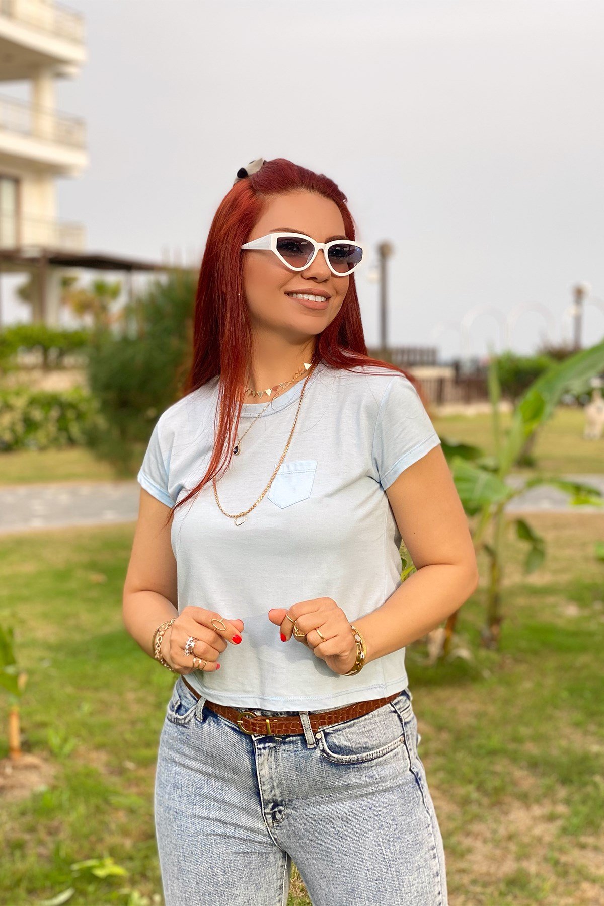 Mavi Cep Detaylı Basic Tshirt