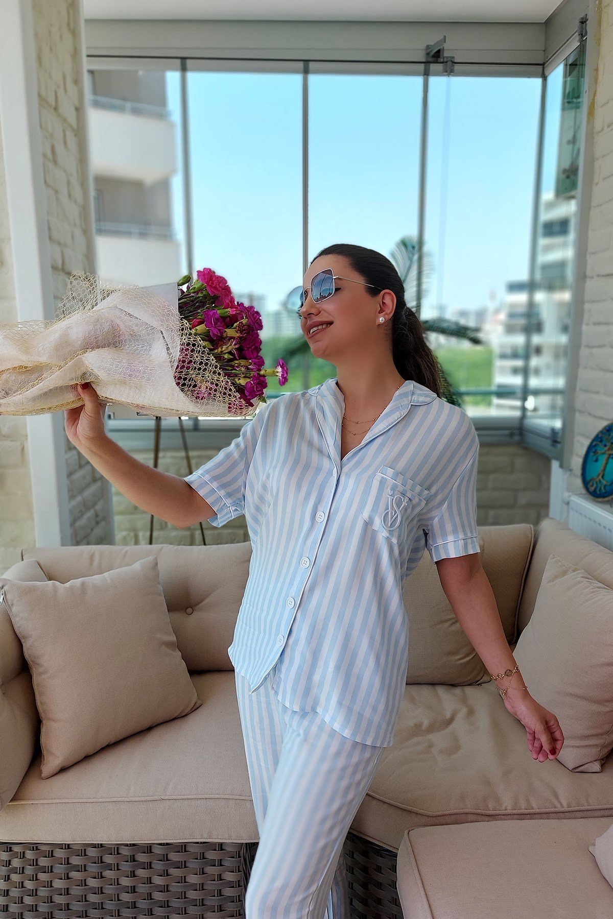 Mavi Çizgili Pijama Takımı