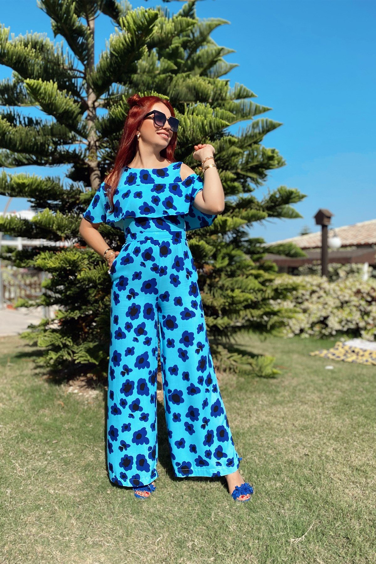 Mavi Desenli Uzun Tulum