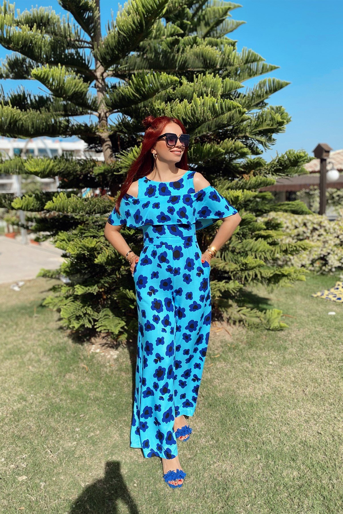 Mavi Desenli Uzun Tulum