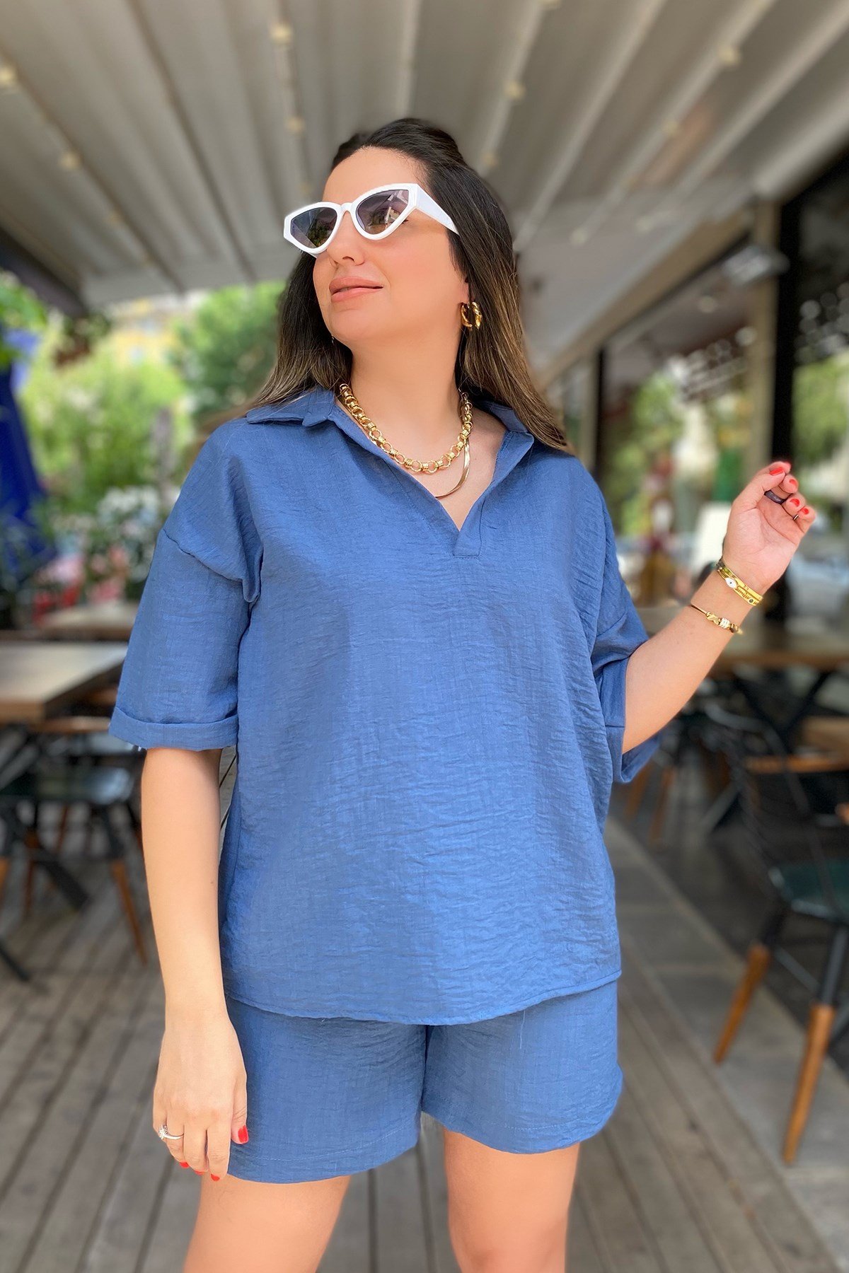 Mavi Şort Bluz Takım