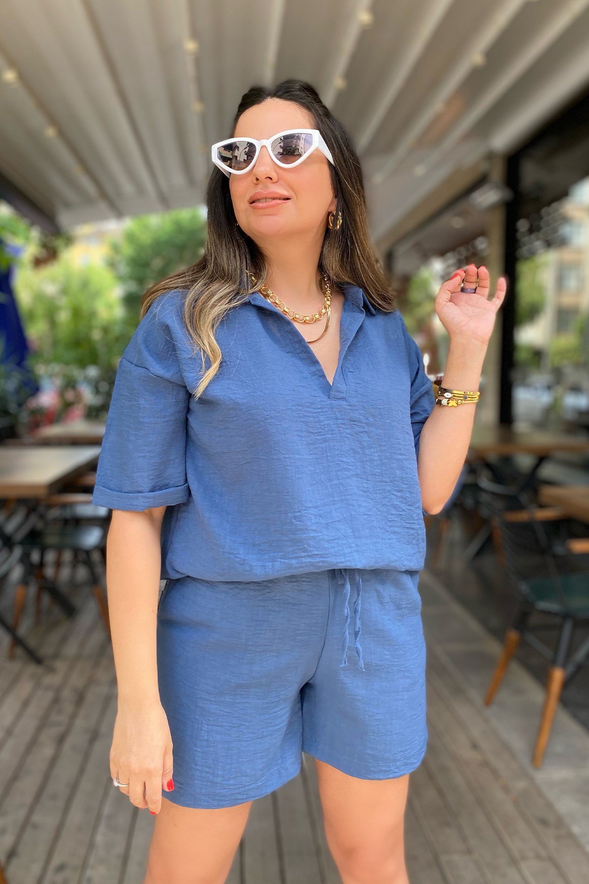 Mavi Şort Bluz Takım