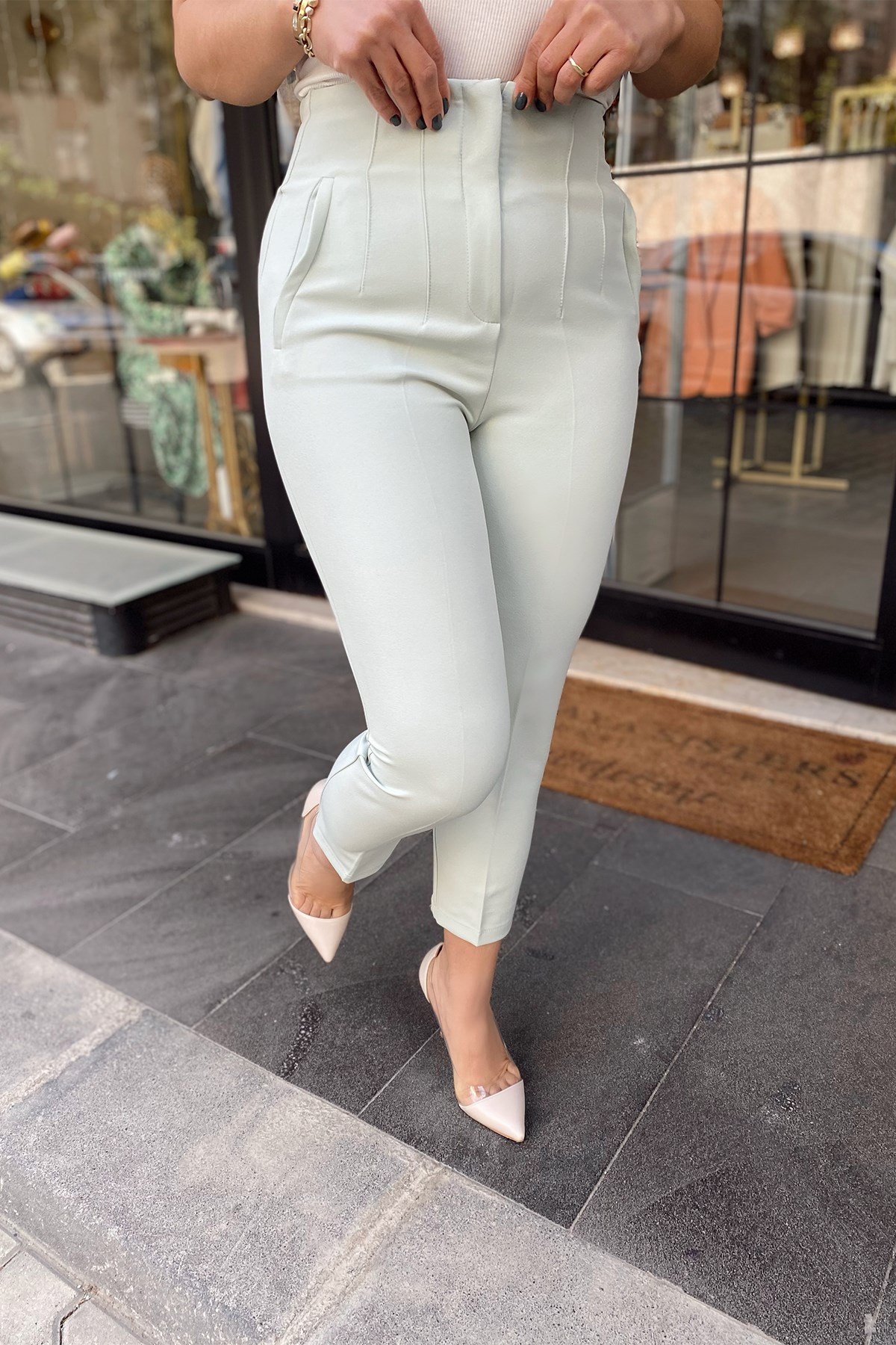 Mint Yeşil  Kumaş Pantolon