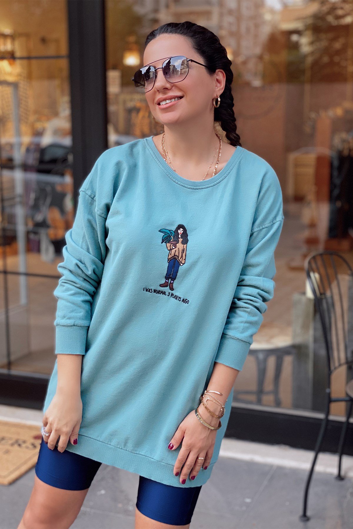 Mint Yeşil Figürlü Sweatshirt