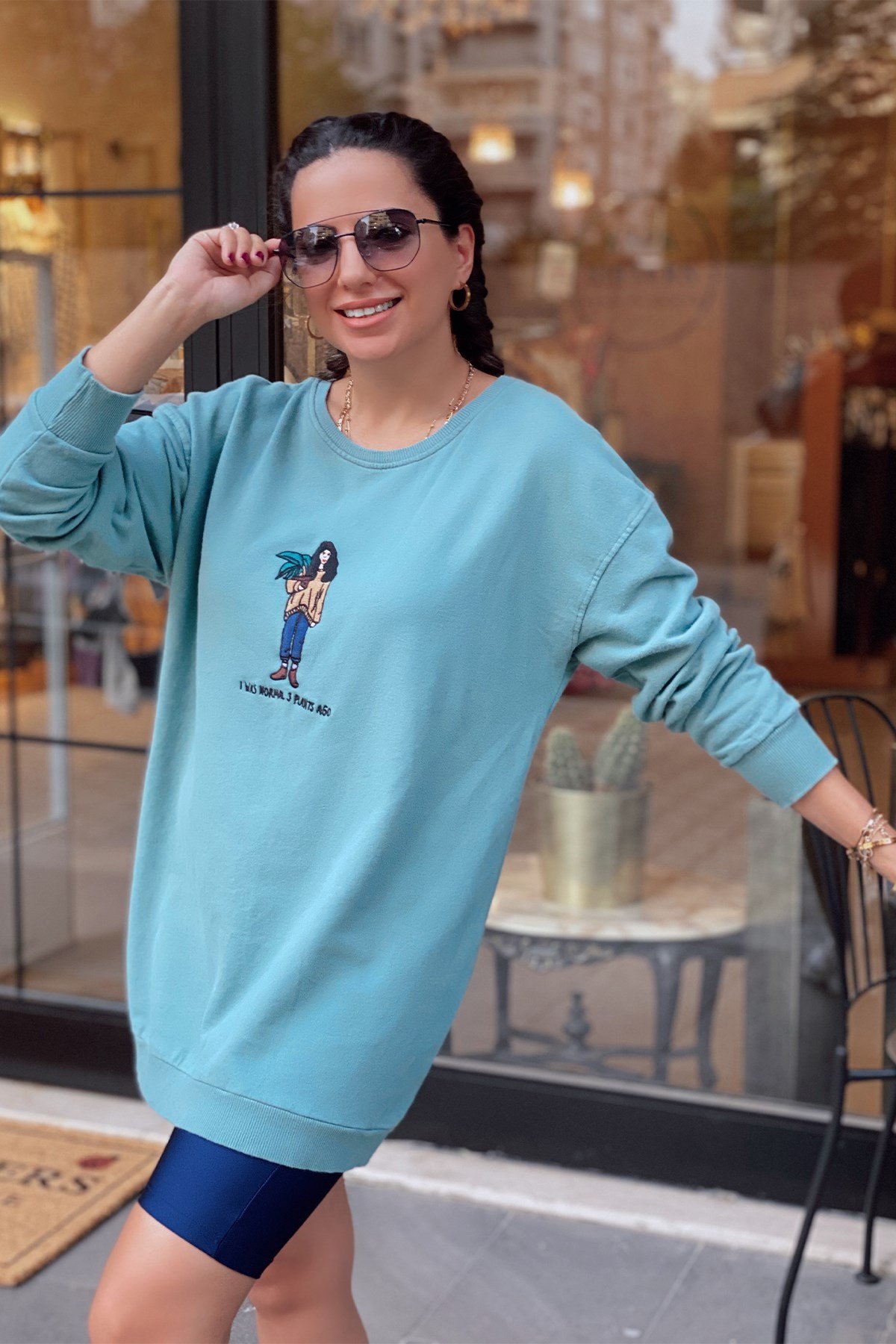 Mint Yeşil Figürlü Sweatshirt