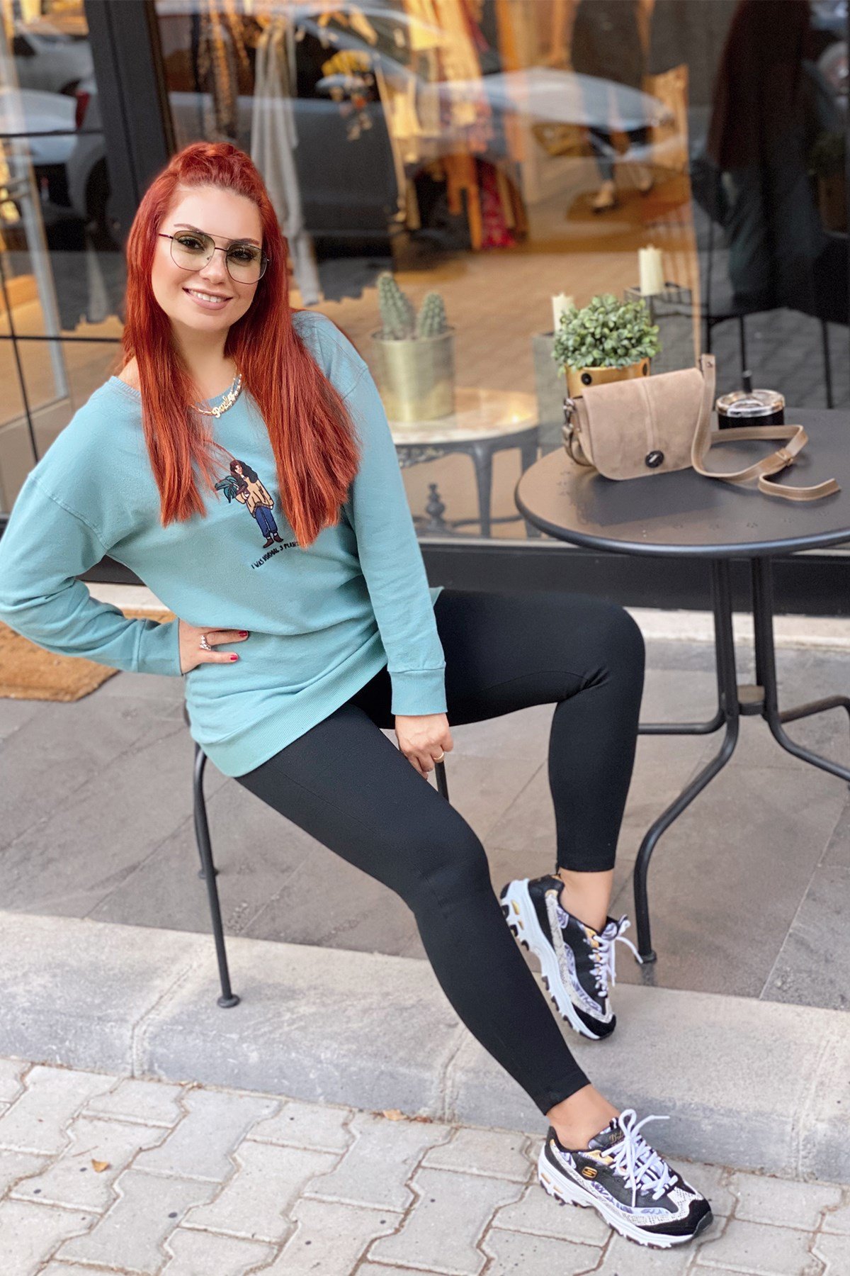 Mint Yeşil Figürlü Sweatshirt