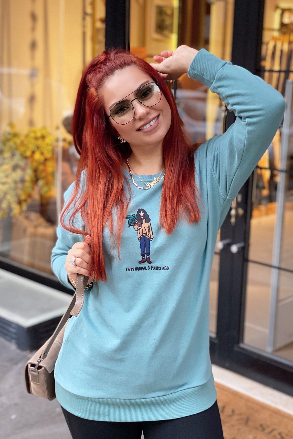 Mint Yeşil Figürlü Sweatshirt