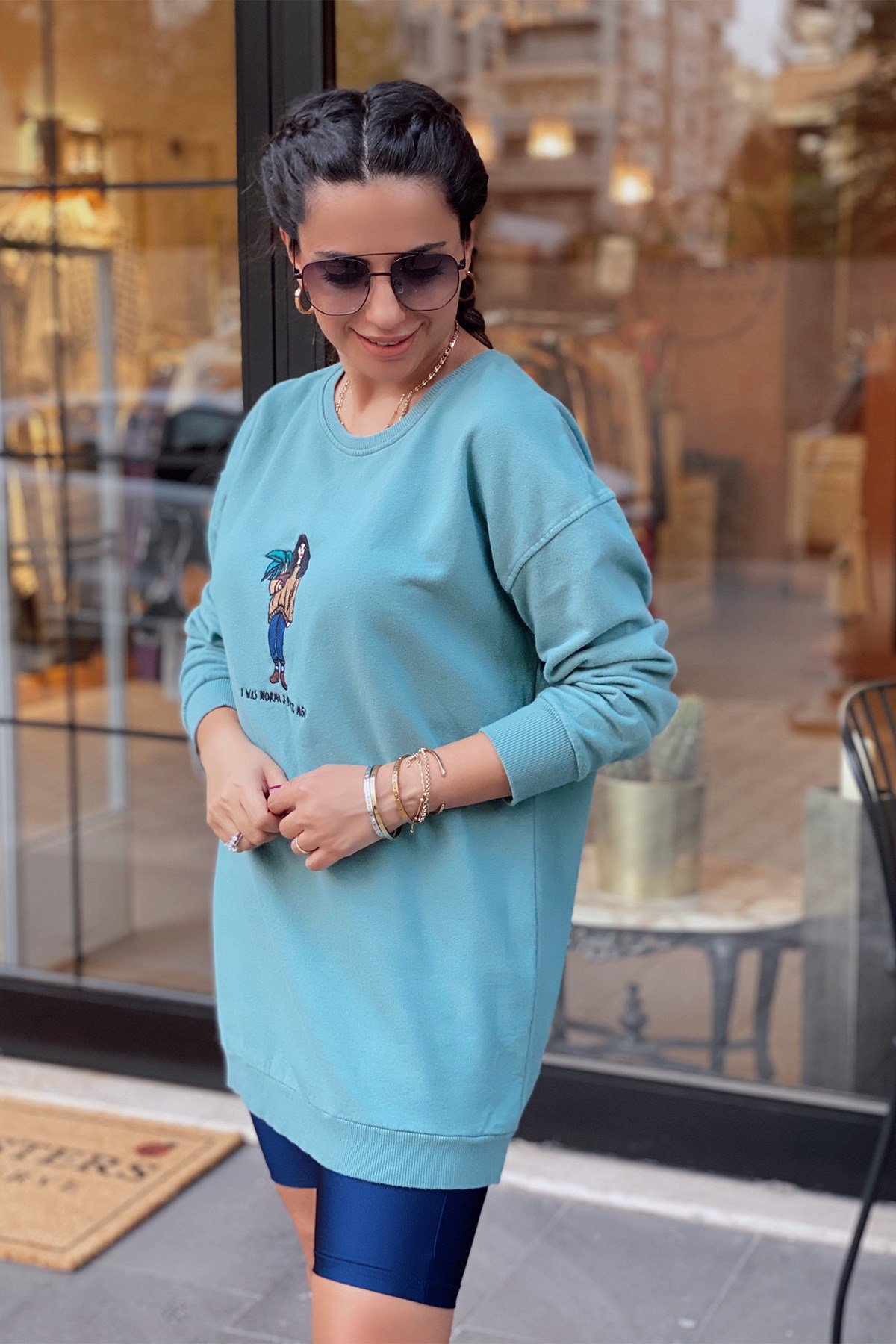 Mint Yeşil Figürlü Sweatshirt