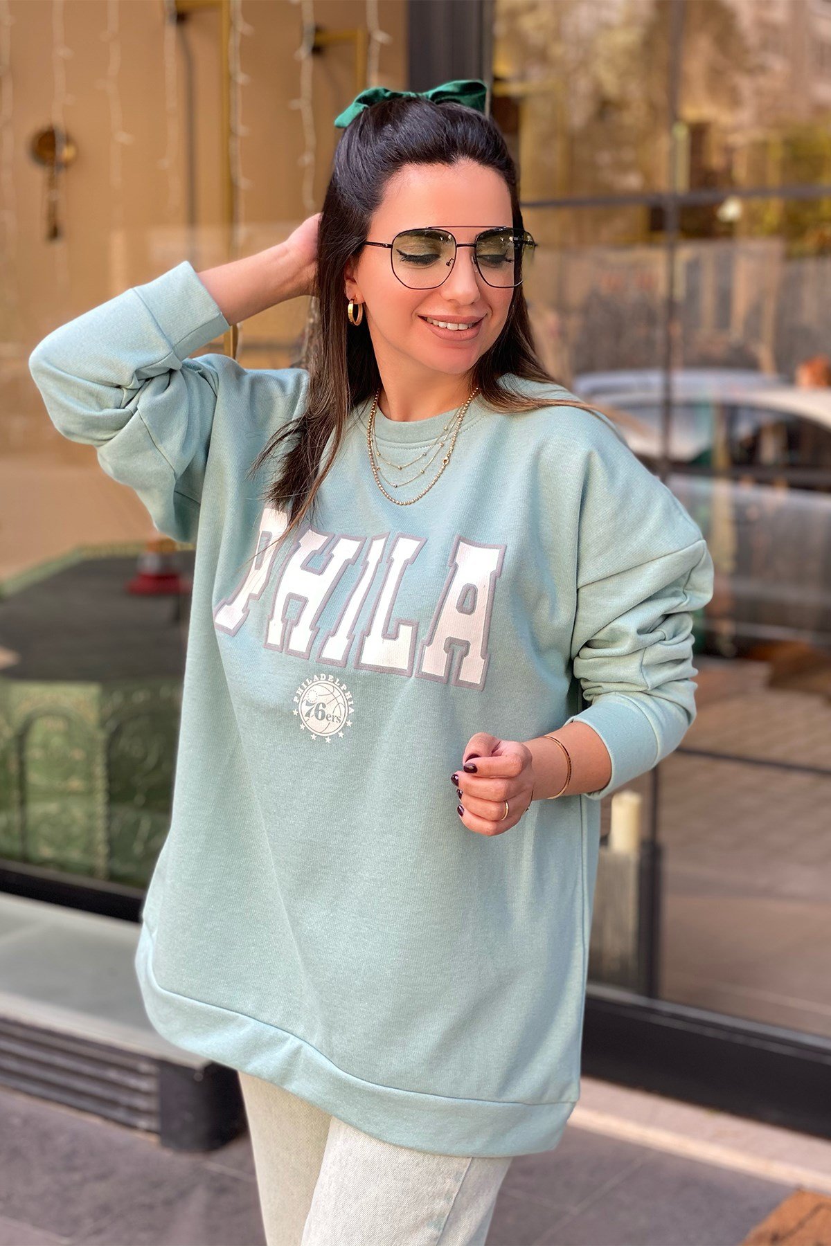 Mint Yeşil Phila Baskılı Sweatshirt
