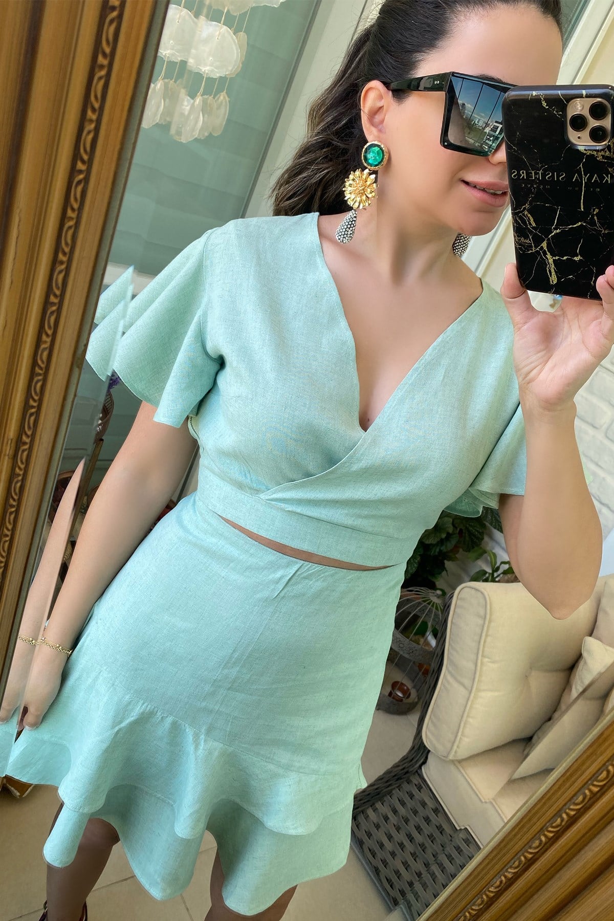 Mint Yeşili Etek Bluz Takım