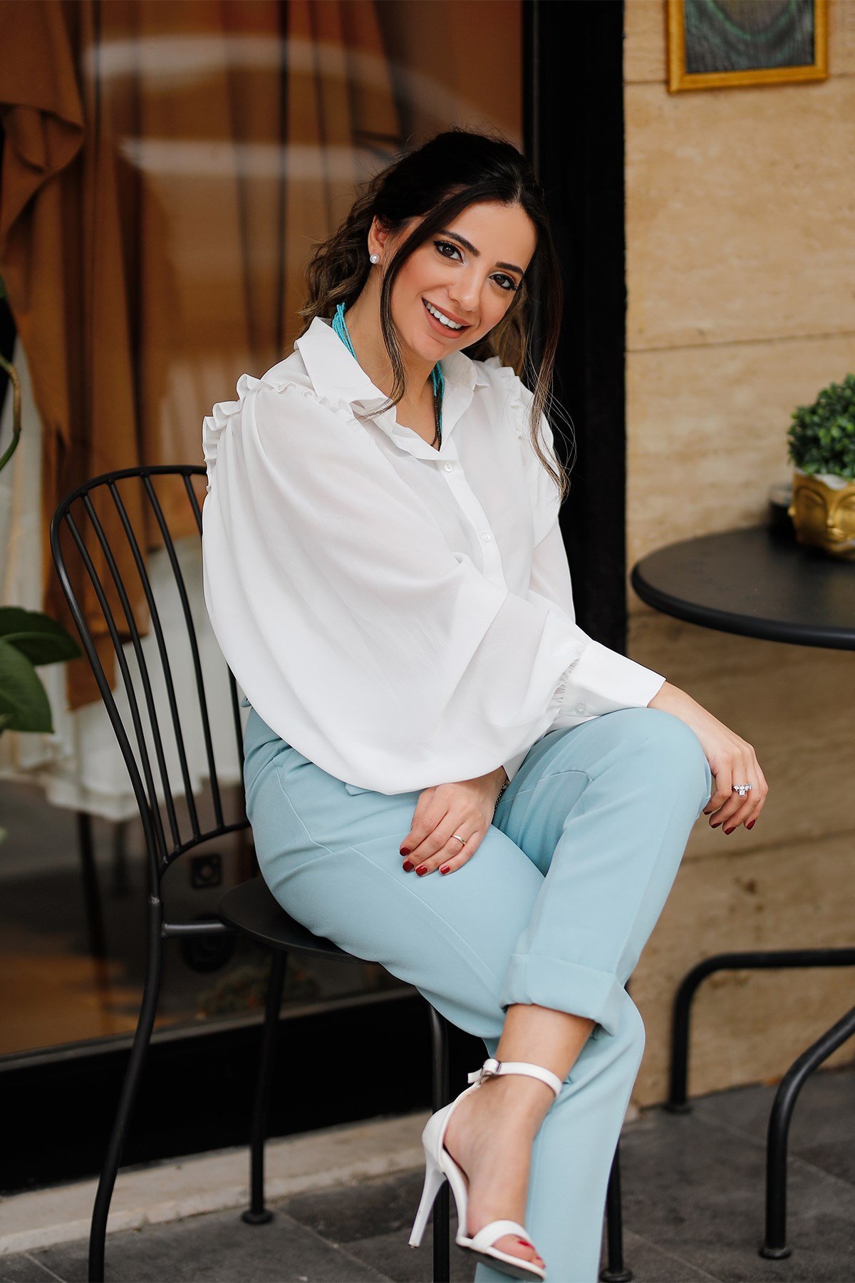 Mint Yeşili Kemerli Duble Paça Pantolon