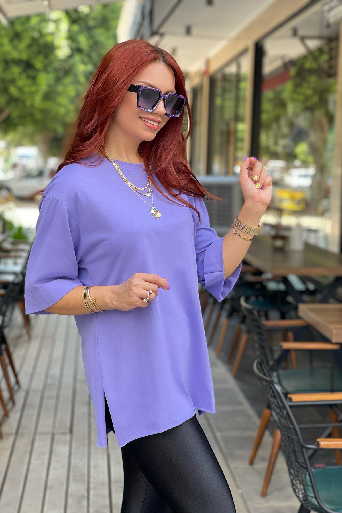 Mor Basic Uzun Boyfriend Tshirt