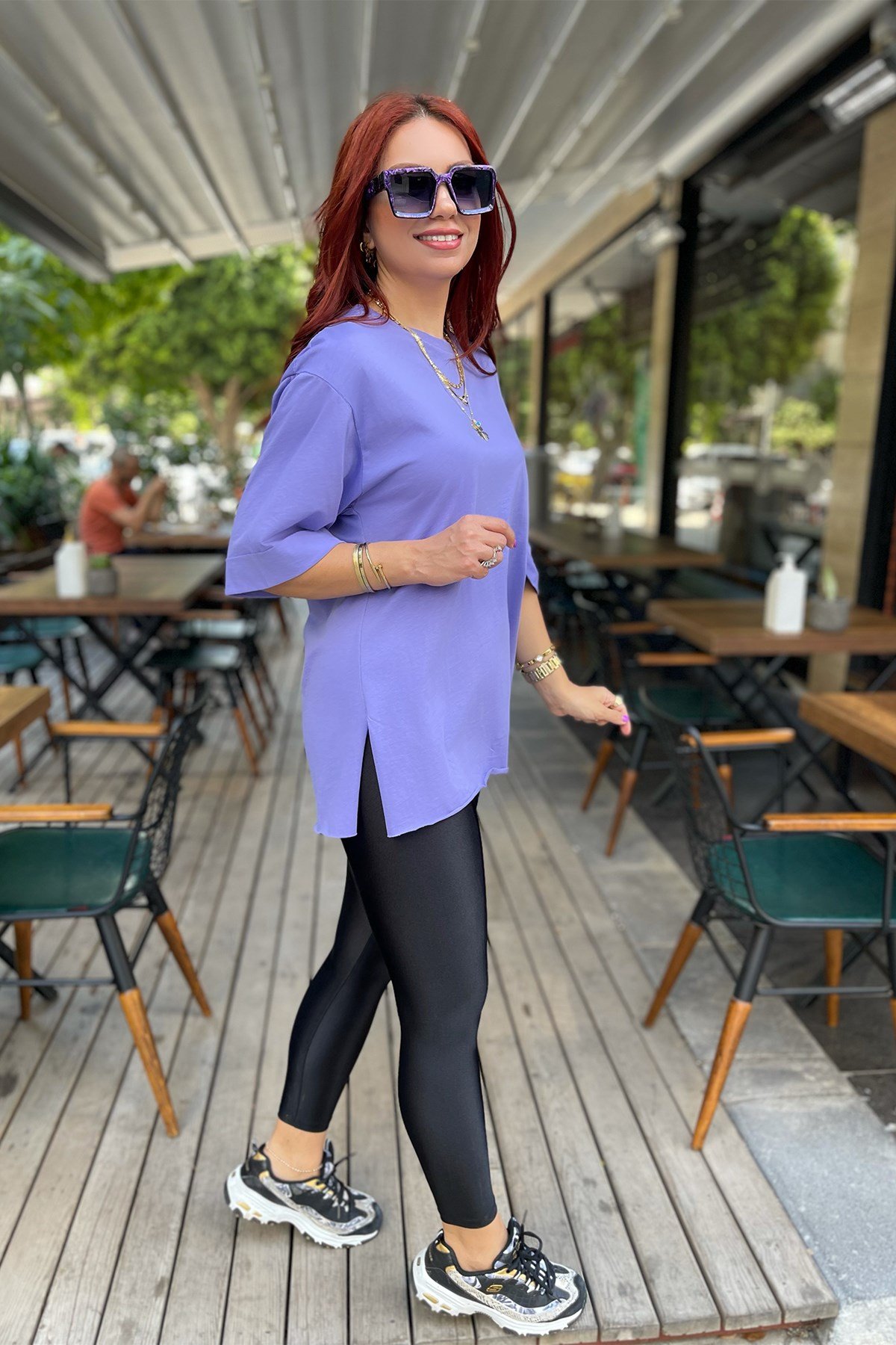 Mor Basic Uzun Boyfriend Tshirt