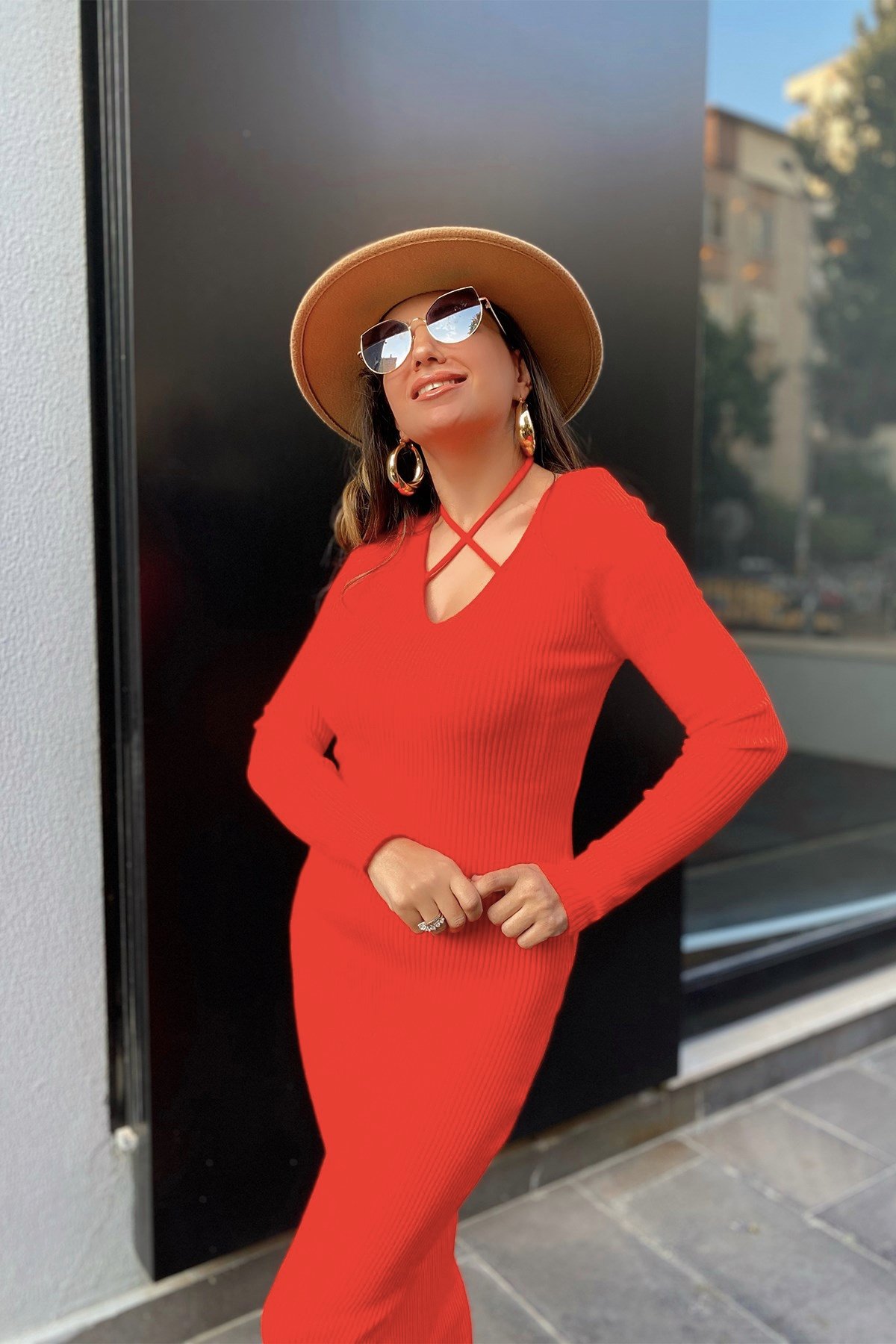 Narçiçeği Fitilli Triko Elbise