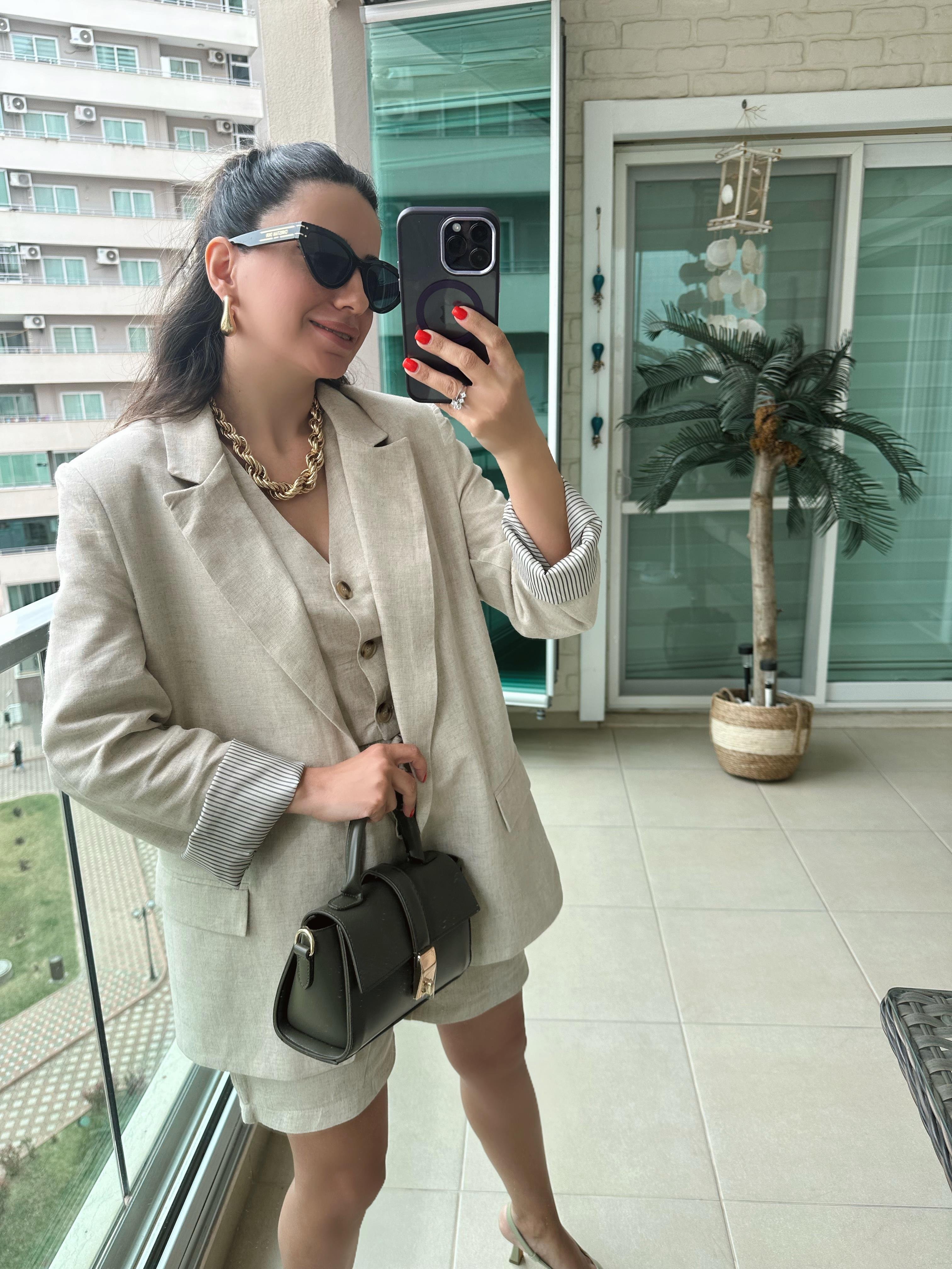 Natural Keten Blazer Ceket
