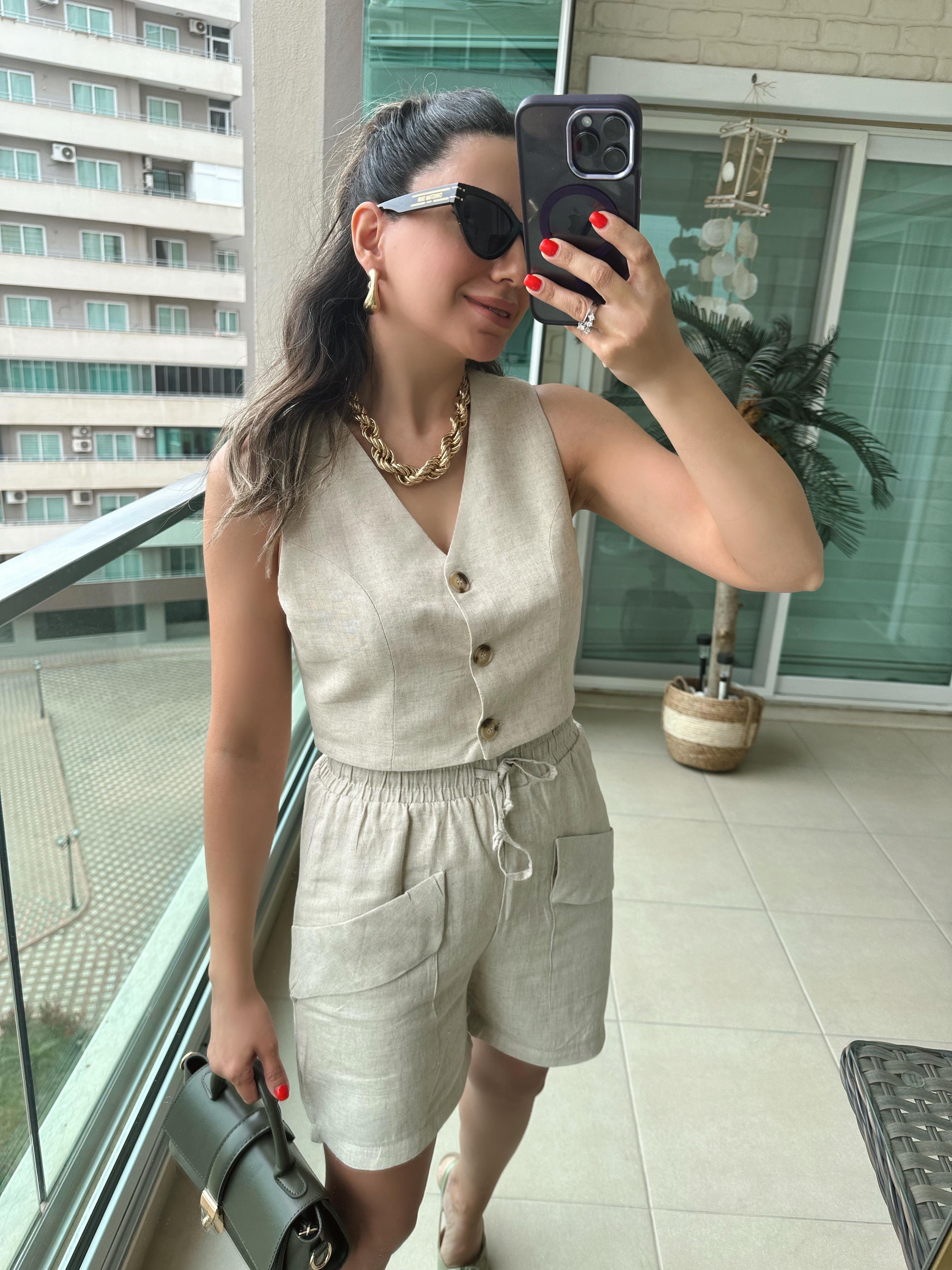 Natural  Yelek Şort Takım