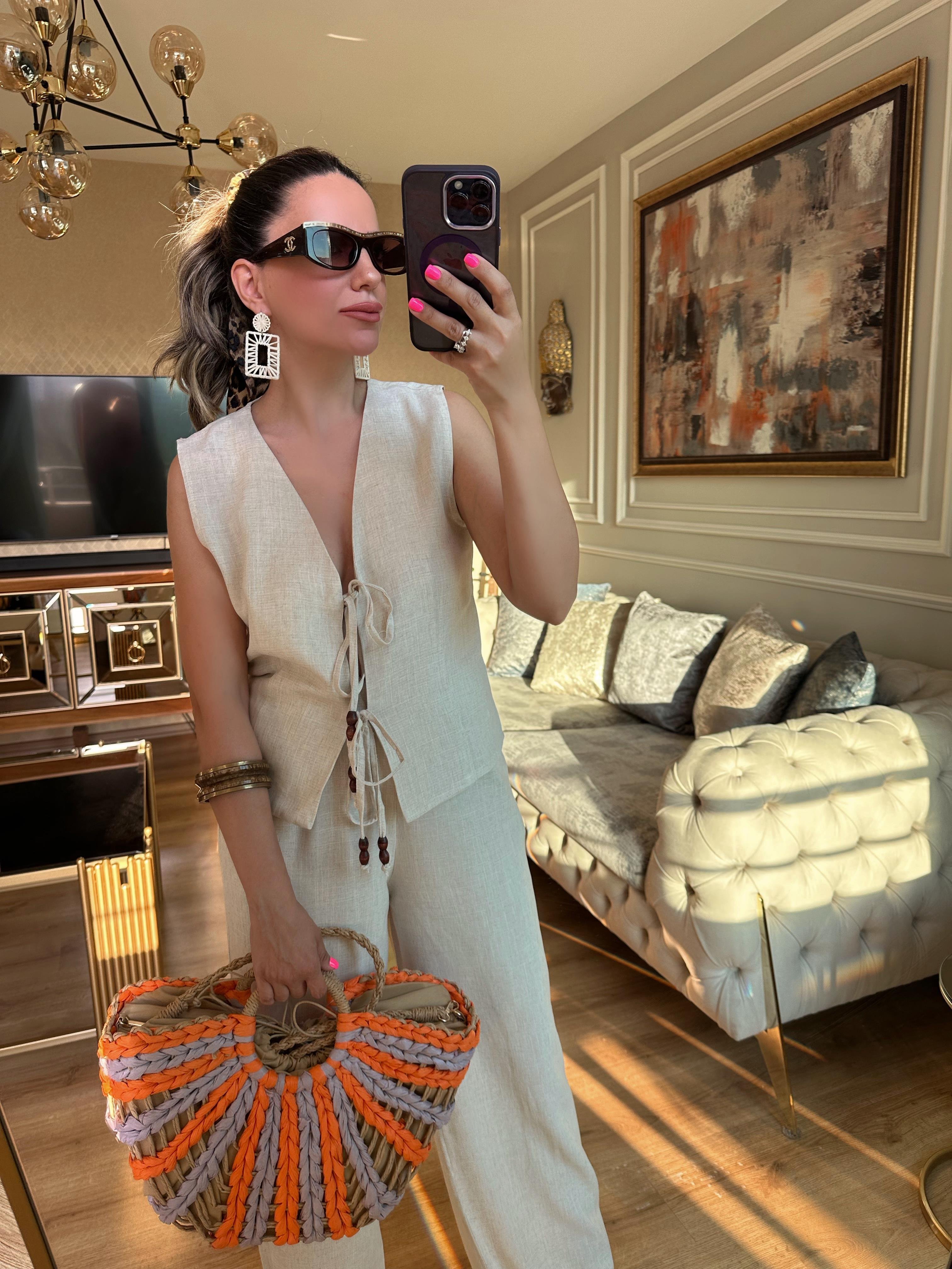 Önü Bağlamalı Bpmcuk Detaylı Bluz Pantolon Takım