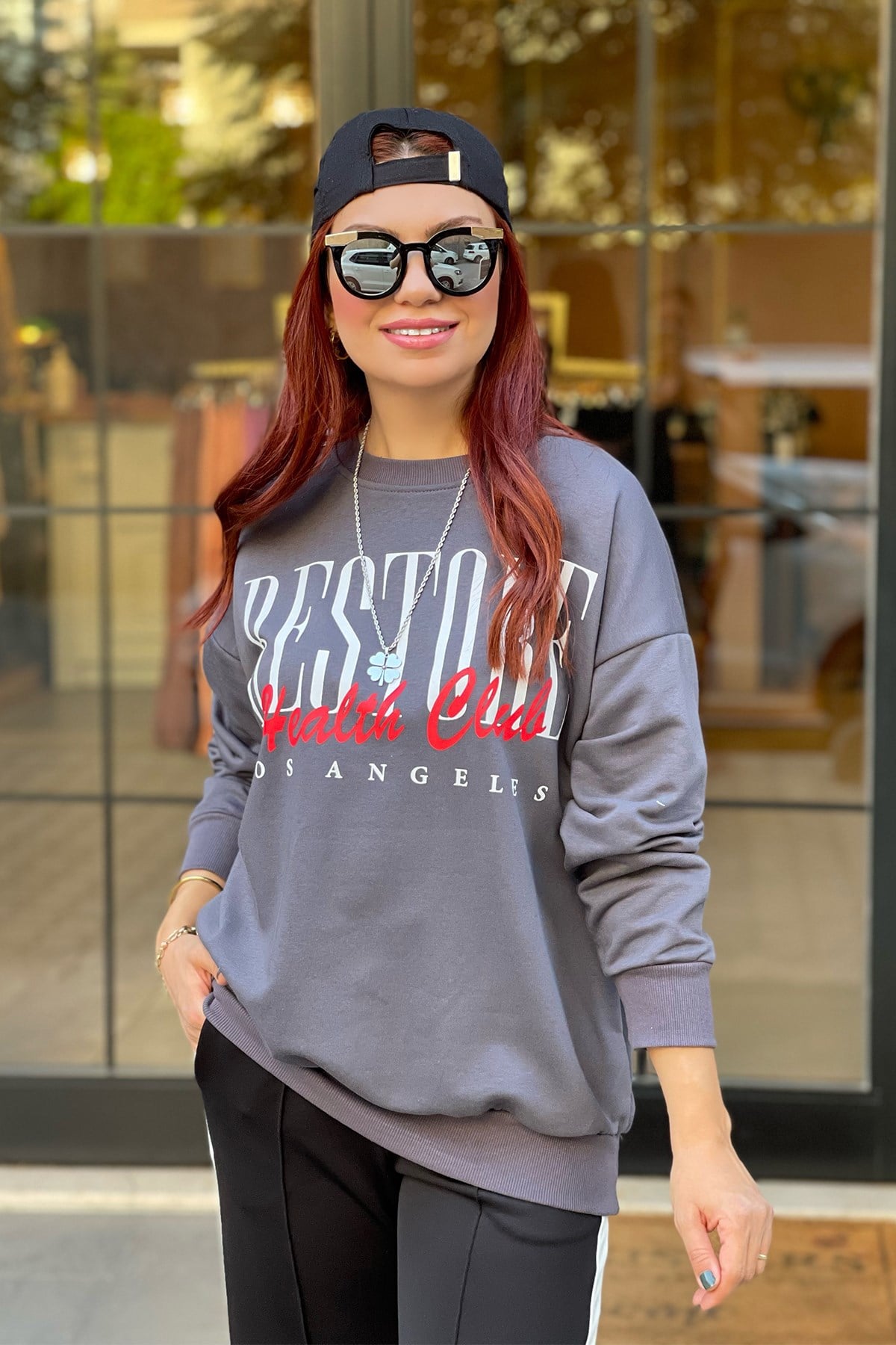 Önü Baskılı Antrasit Sweatshirt