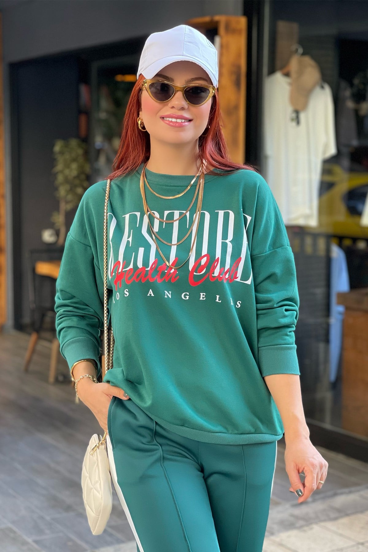 Önü Baskılı Yeşil Sweatshirt