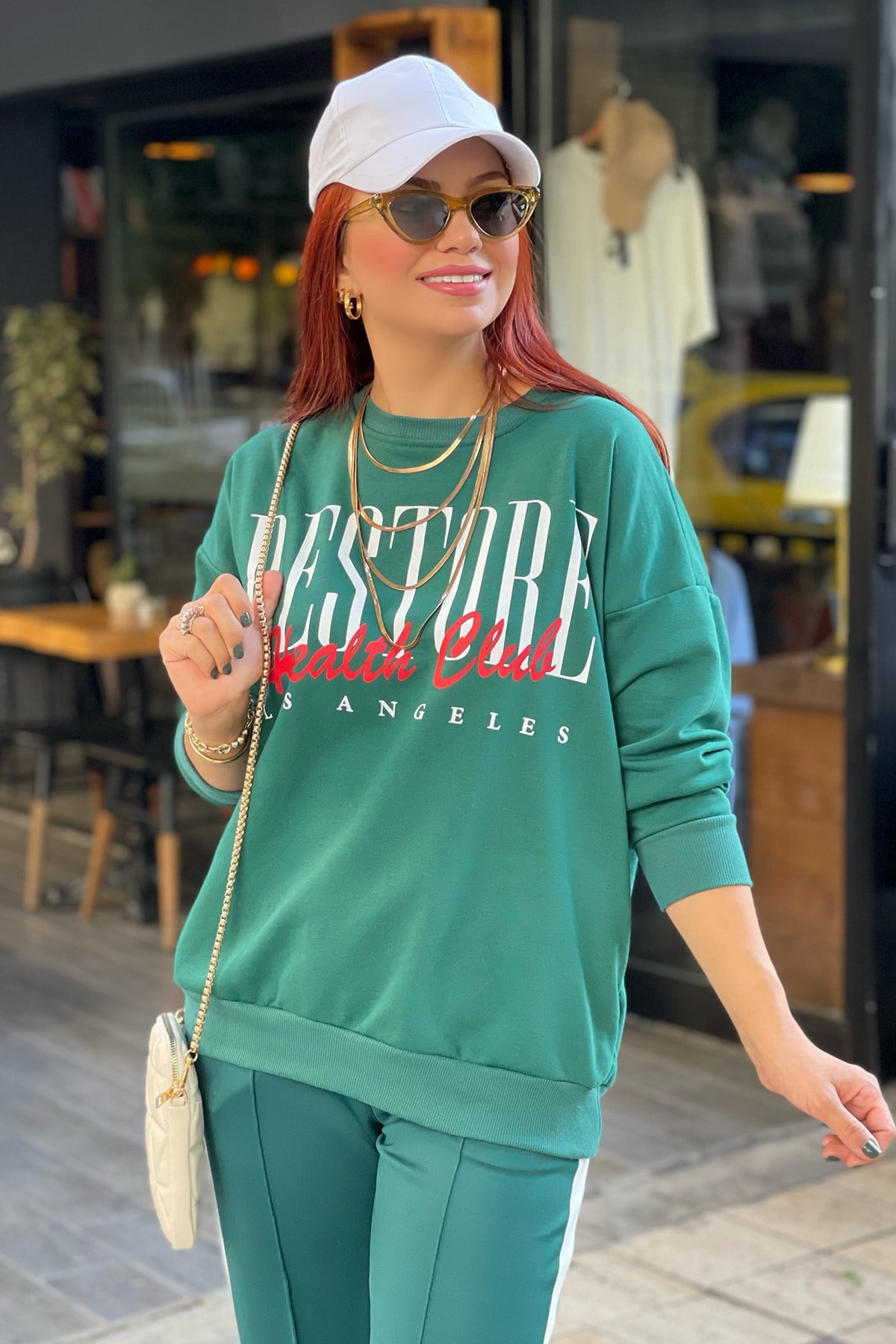 Önü Baskılı Yeşil Sweatshirt