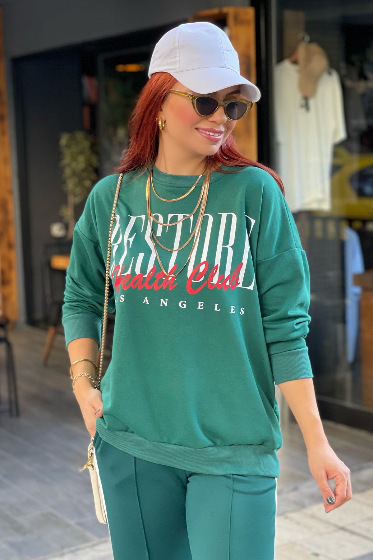 Önü Baskılı Yeşil Sweatshirt