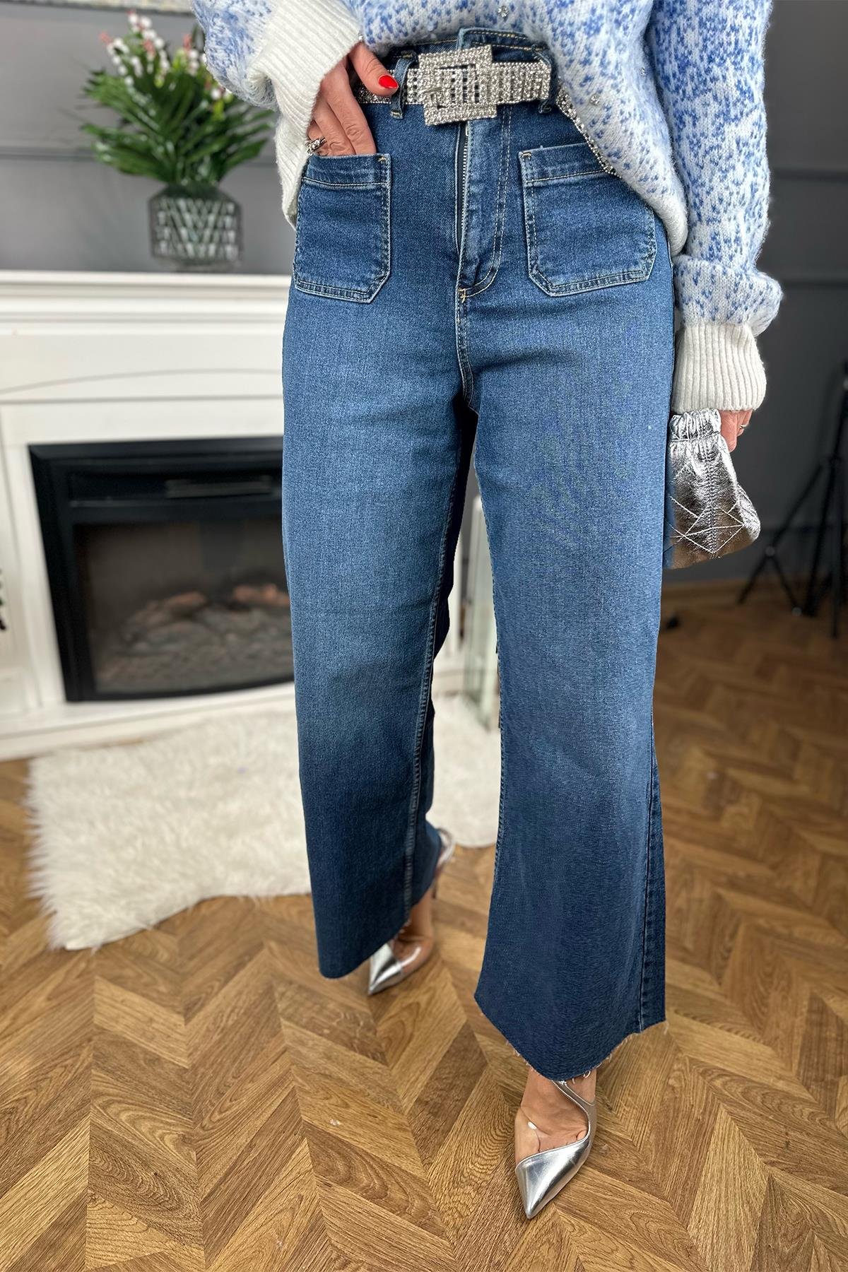 Önü Cepli Straight Fit Yüksek Bel Pantolon