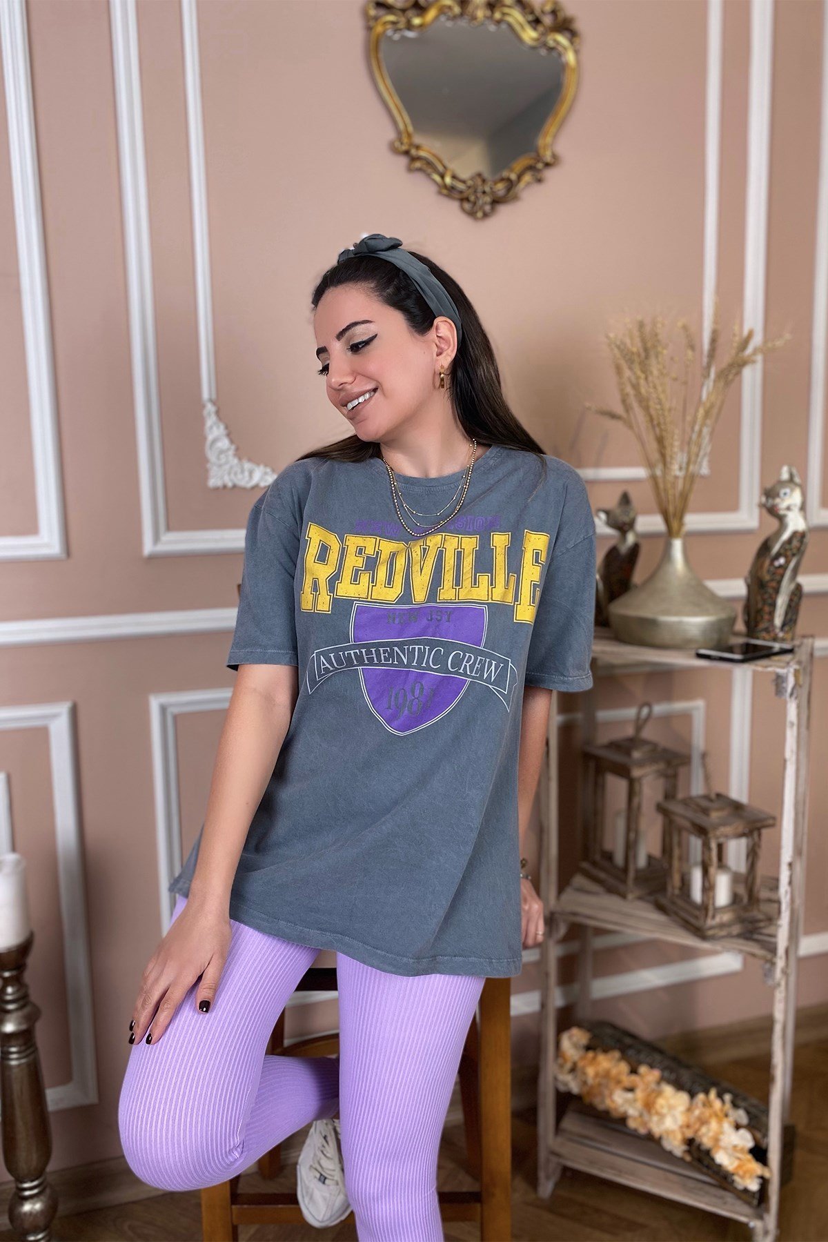 Önü Sarı Baskılı Yıkamalı Tshirt