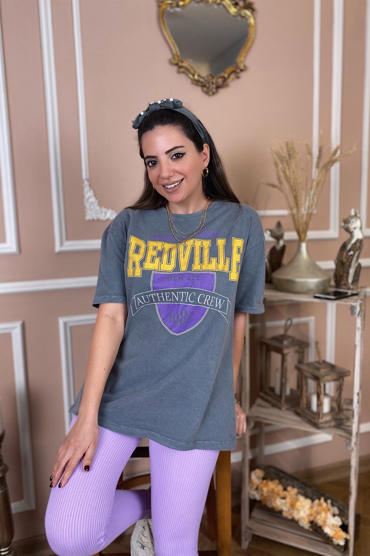 Önü Sarı Baskılı Yıkamalı Tshirt