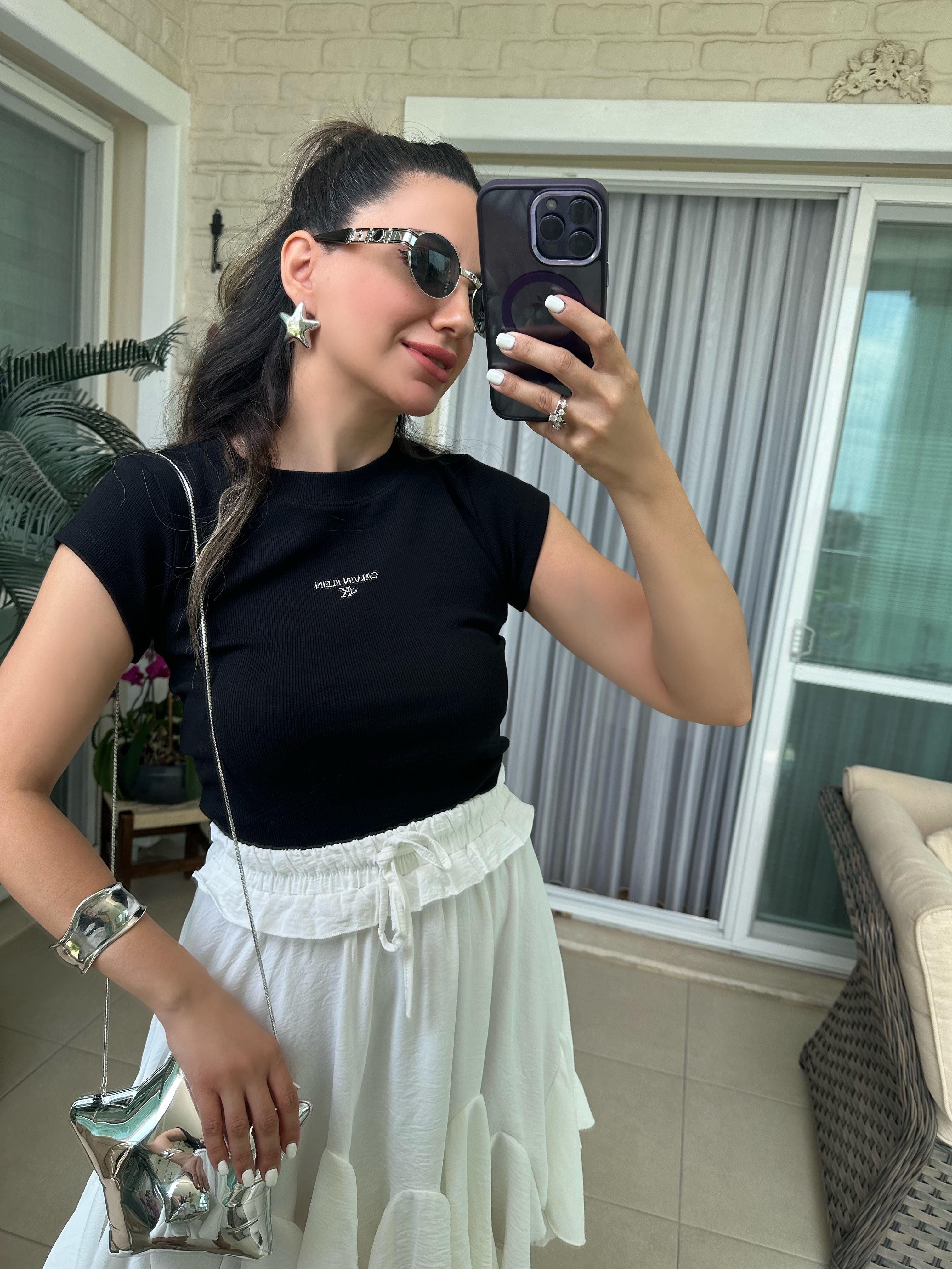 Önü Taşlı Orj Siyah Bluz