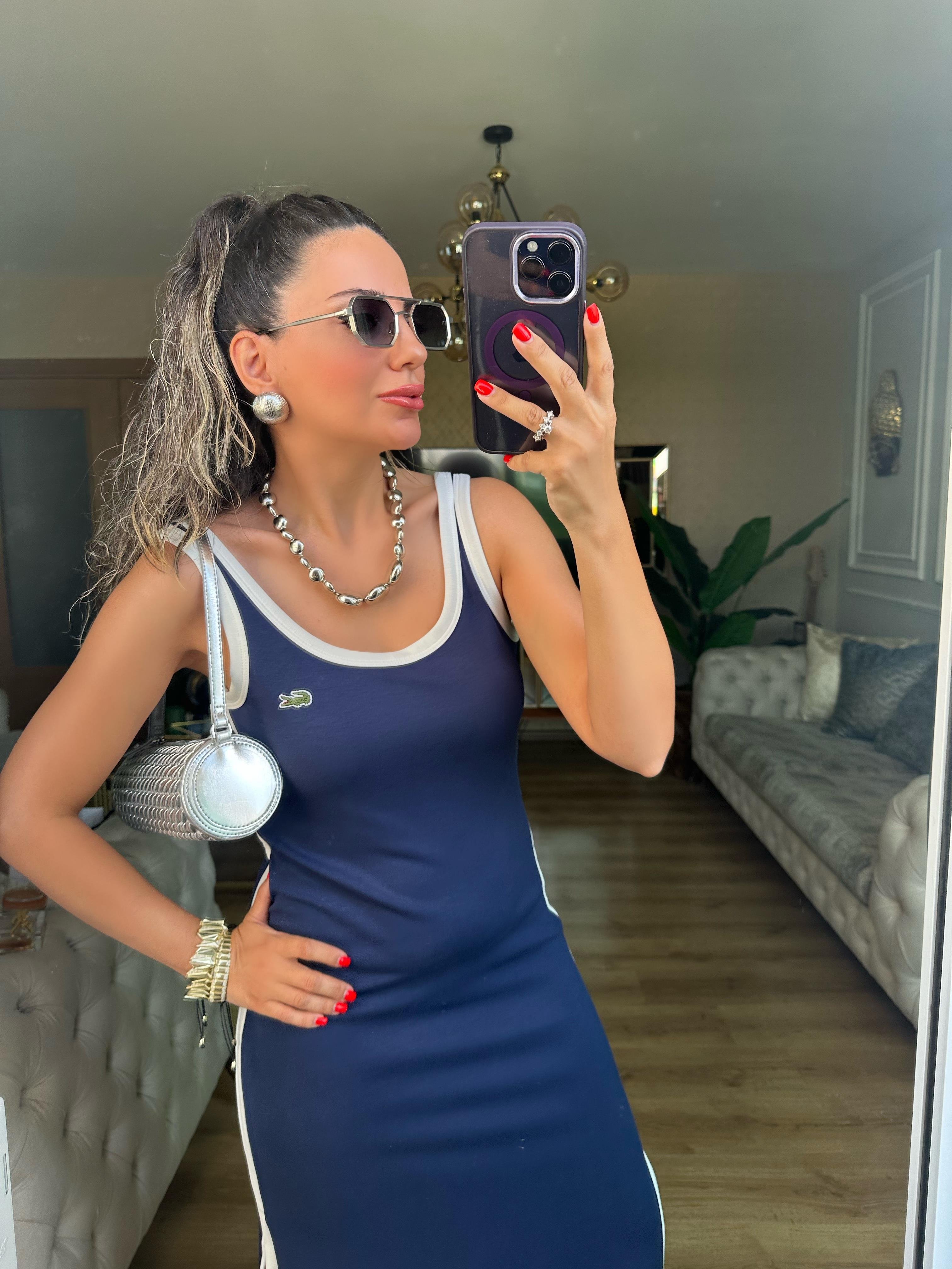 Orj Marka Modal Kumaş Lacivert Elbise