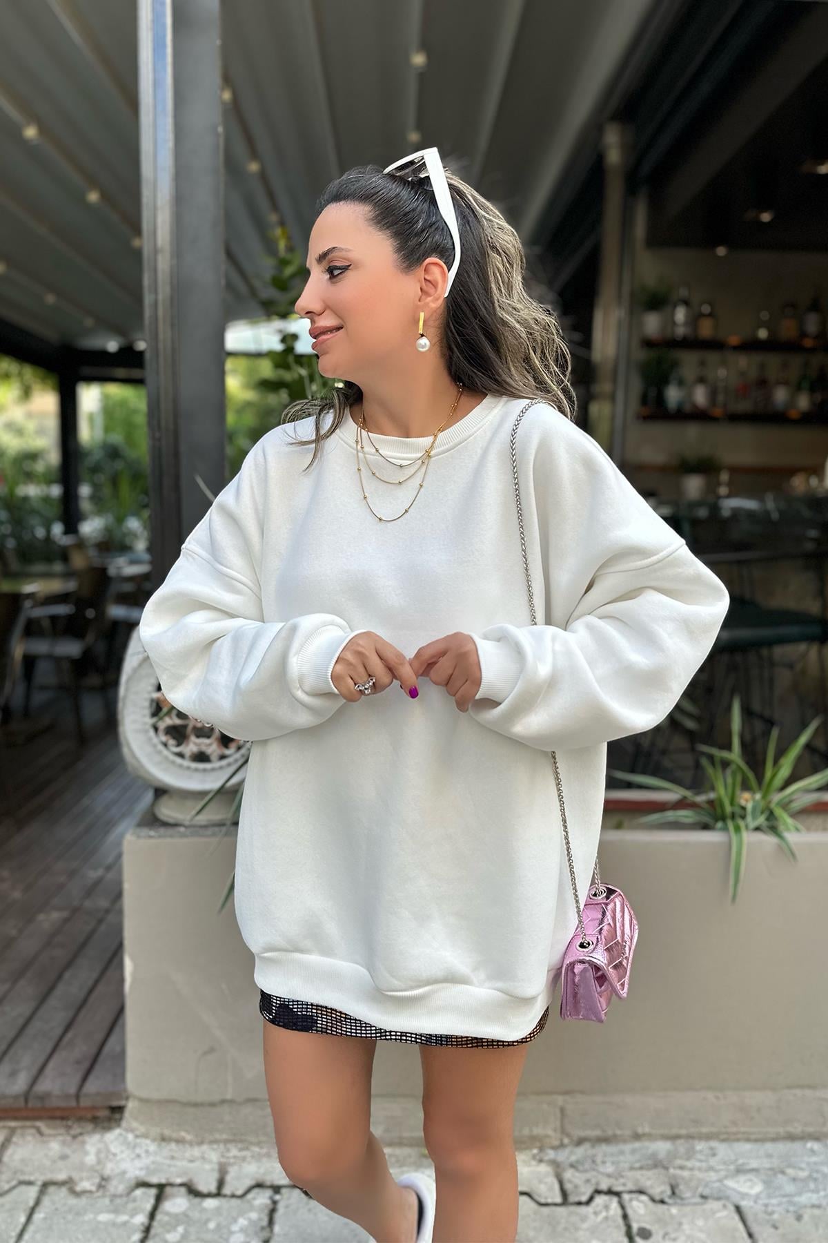 Orjinal İçi Şardonlu Beyaz Sweatshirt