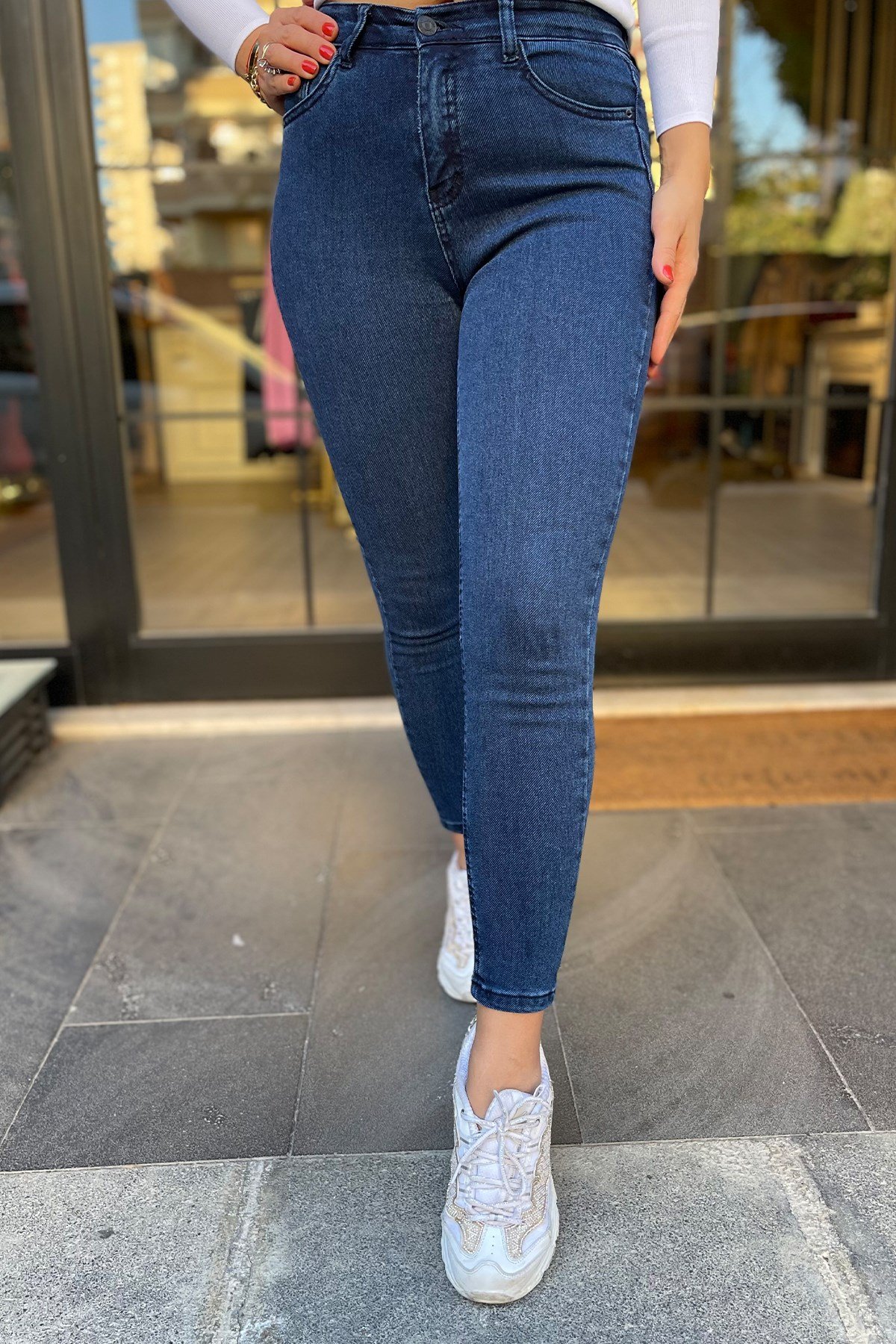 Örme Koyu Mavi Kot Pantolon