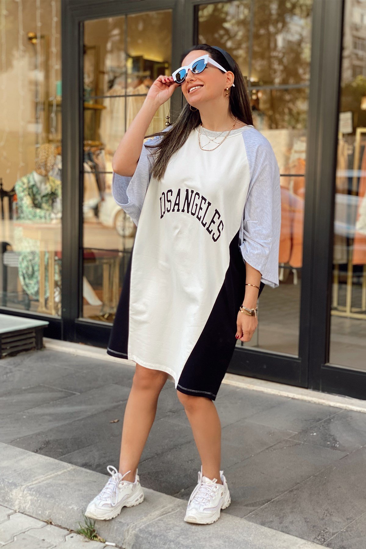 Oversize Baskılı Penye Elbise