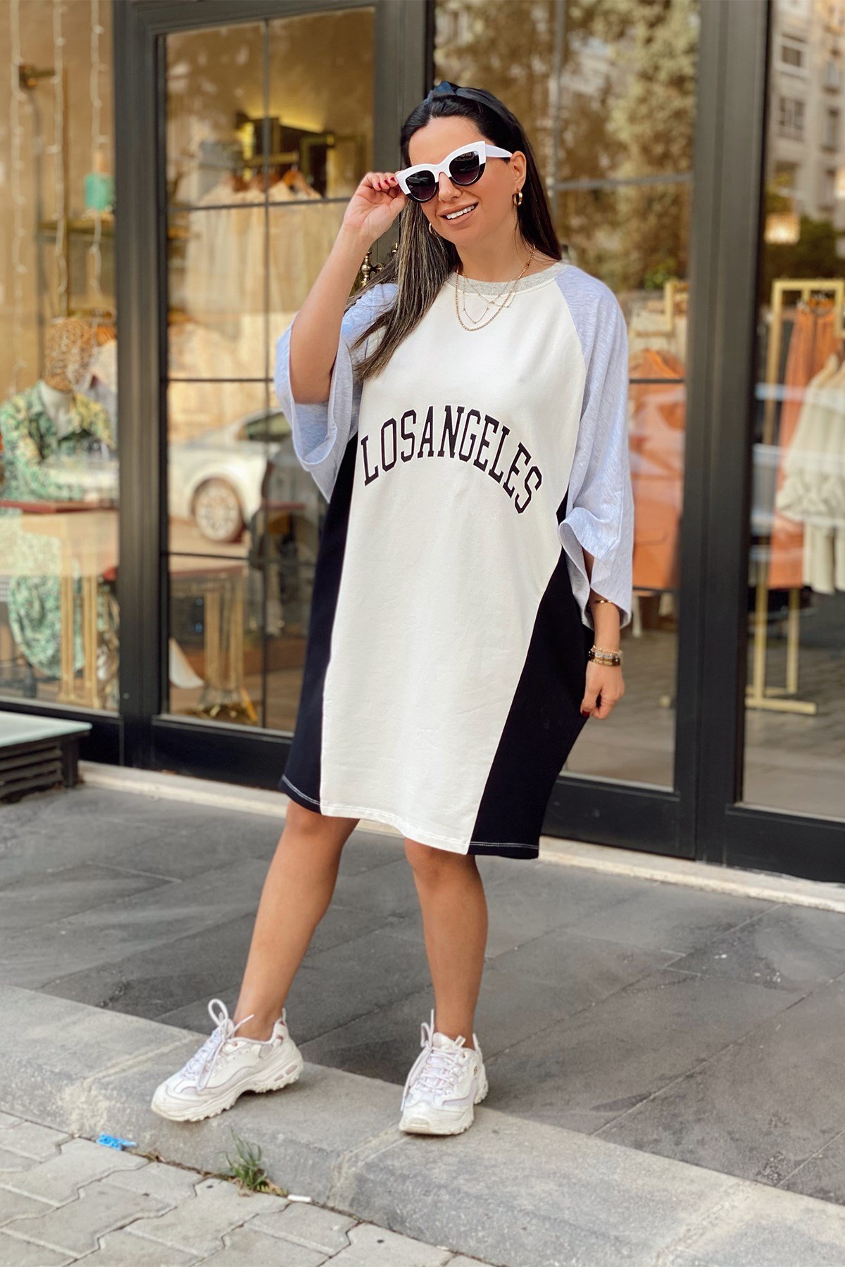 Oversize Baskılı Penye Elbise