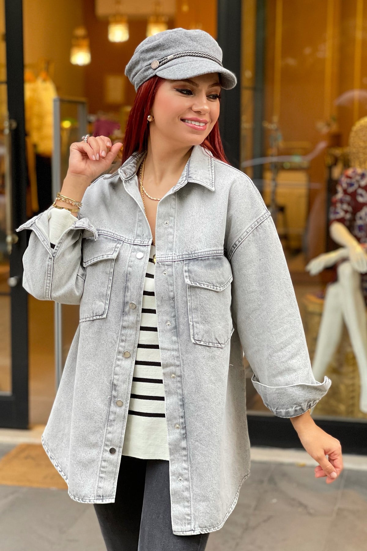 Oversize Yıkamalı Kot Ceket 